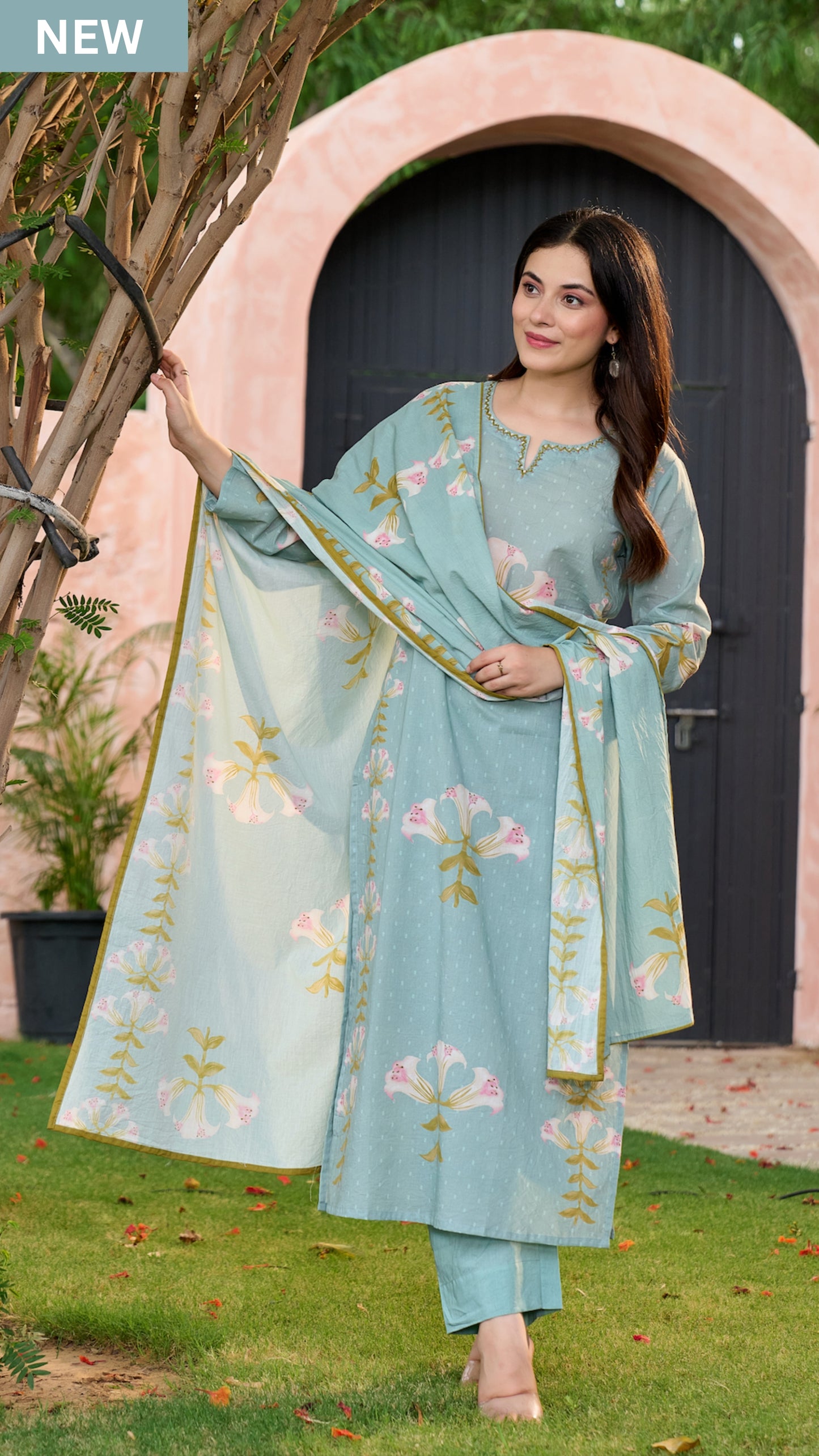 Icy Teal Cotton Suit Set