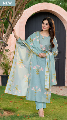 Icy Teal Cotton Suit Set