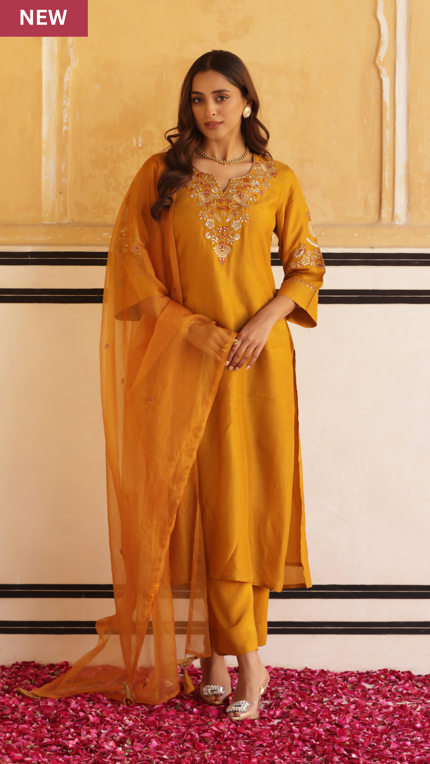 Dark Mustard Silk Suit Set