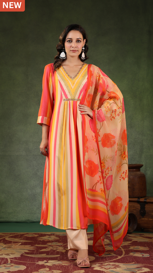 Shades of Orange Muslin Suit Set