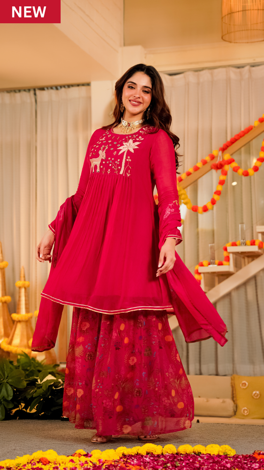 Magenta Whisper Organza Suit Set