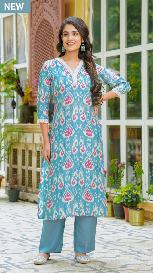 Sky Blue Muslin Suit Set