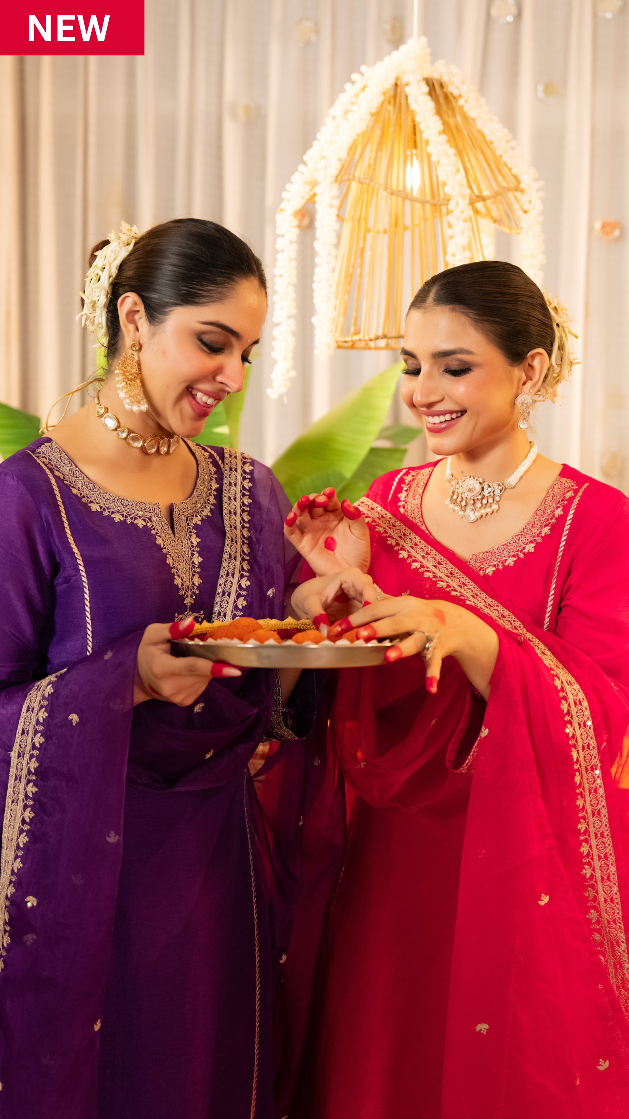 Crimson Glow Dola Silk Suit Set