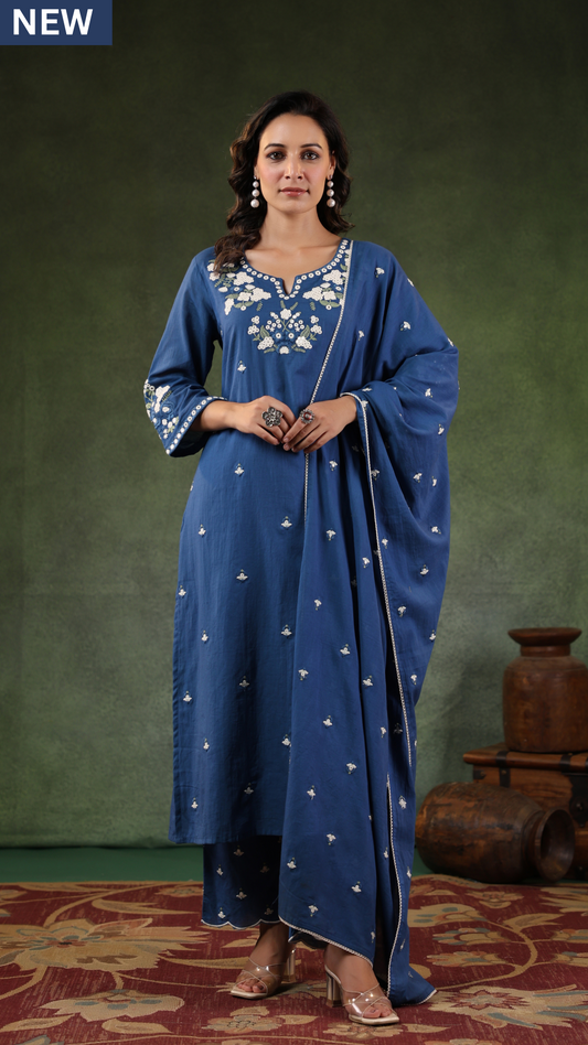 Azure Blue Cotton kurta set