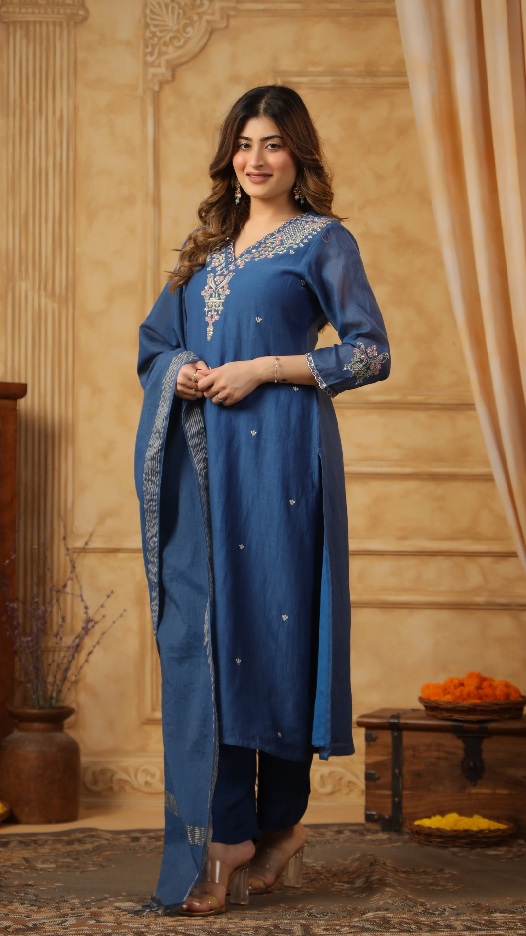 Majestic Blue Chanderi Suit Set