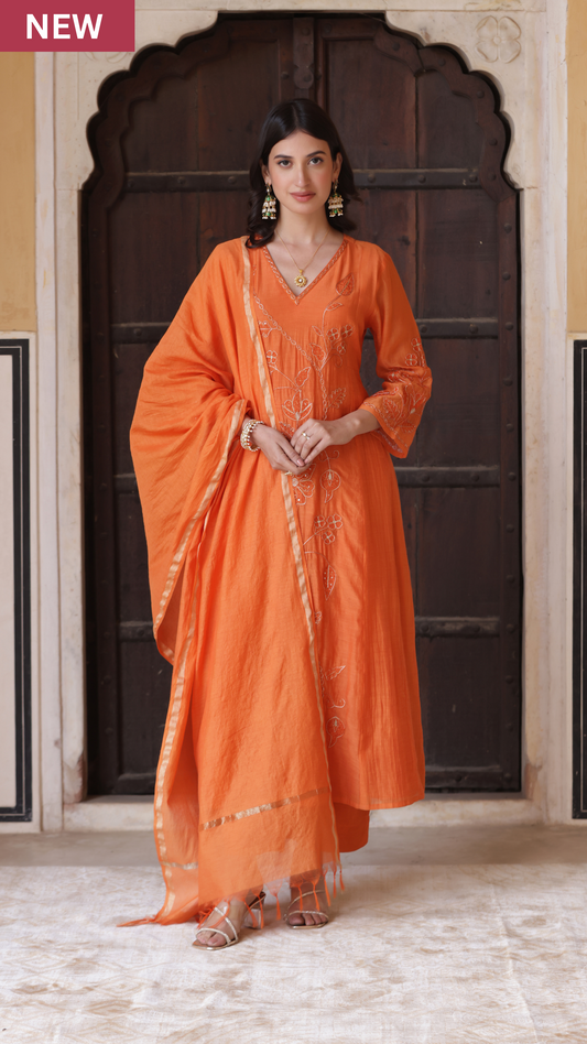 Orange Aura Chanderi Suit Set