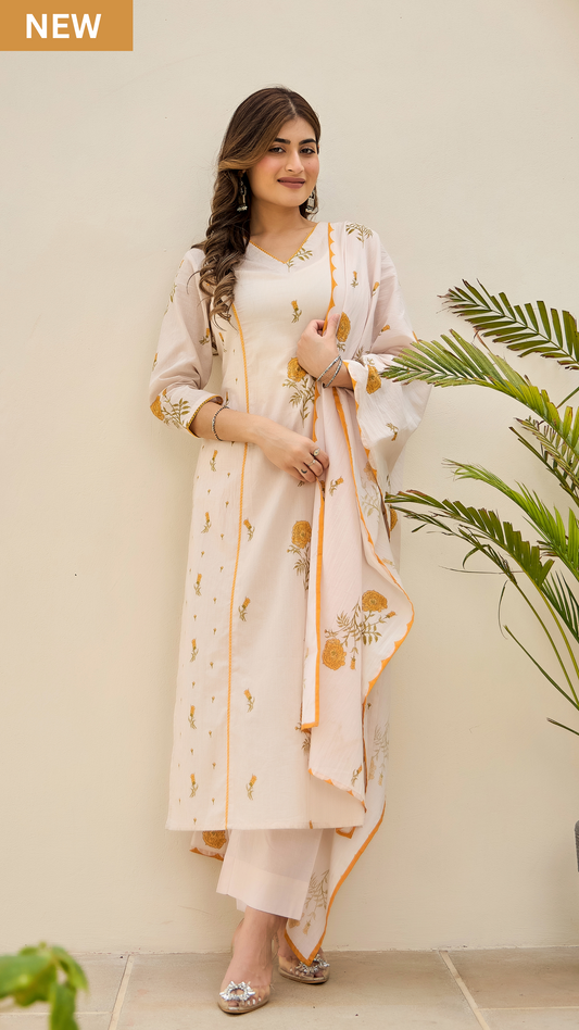 Golden Petal Cotton Suit Set