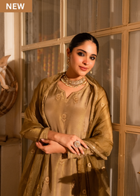 Dusky Gold Nazakat Tissue Suit Set