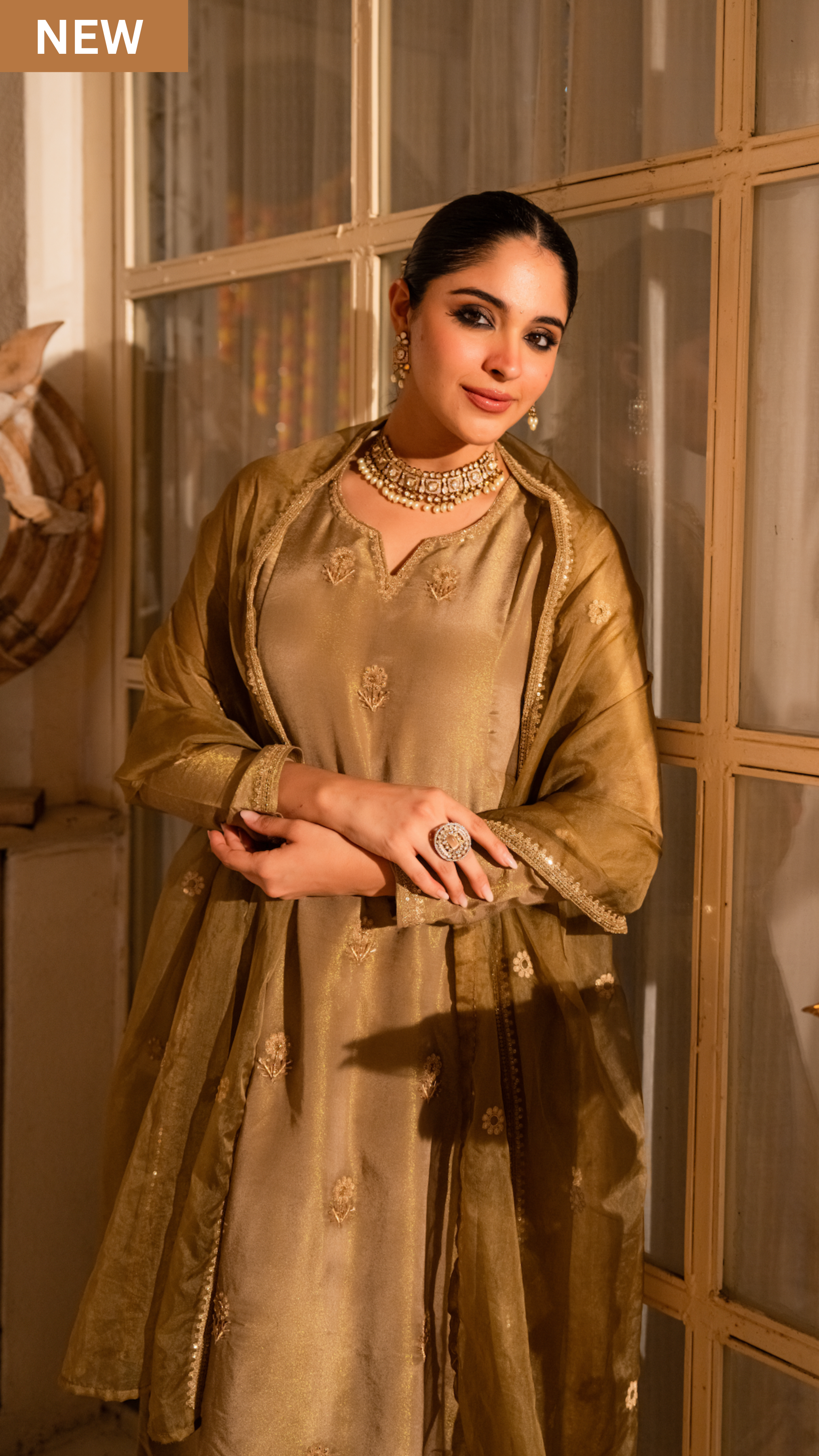 Dusky Gold Nazakat Tissue Suit Set