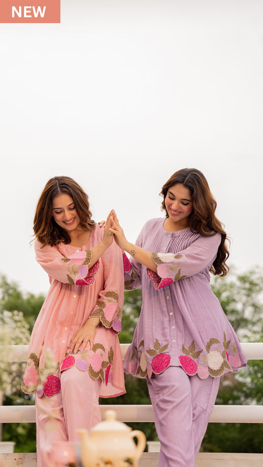 Peach Bloom – Mul Chanderi Set