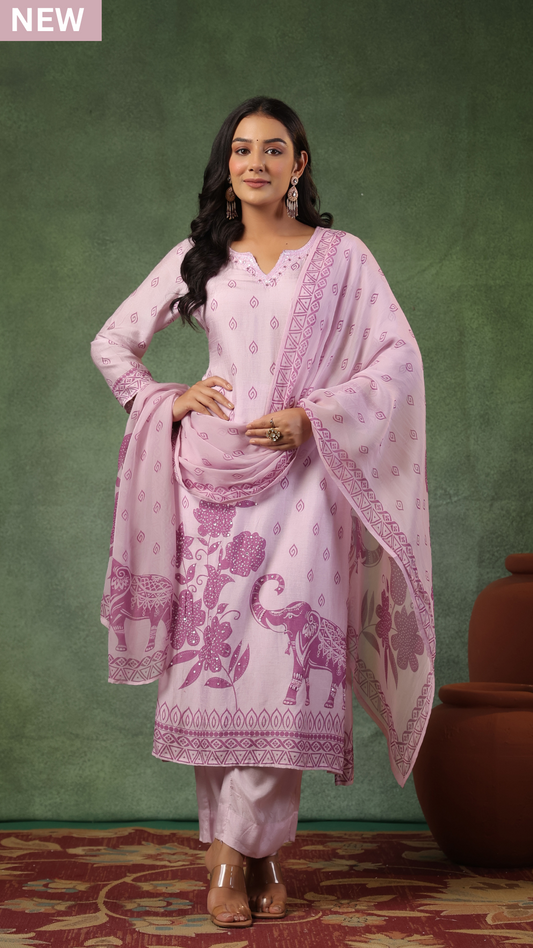 Lilac Bloom Silk Suit Set