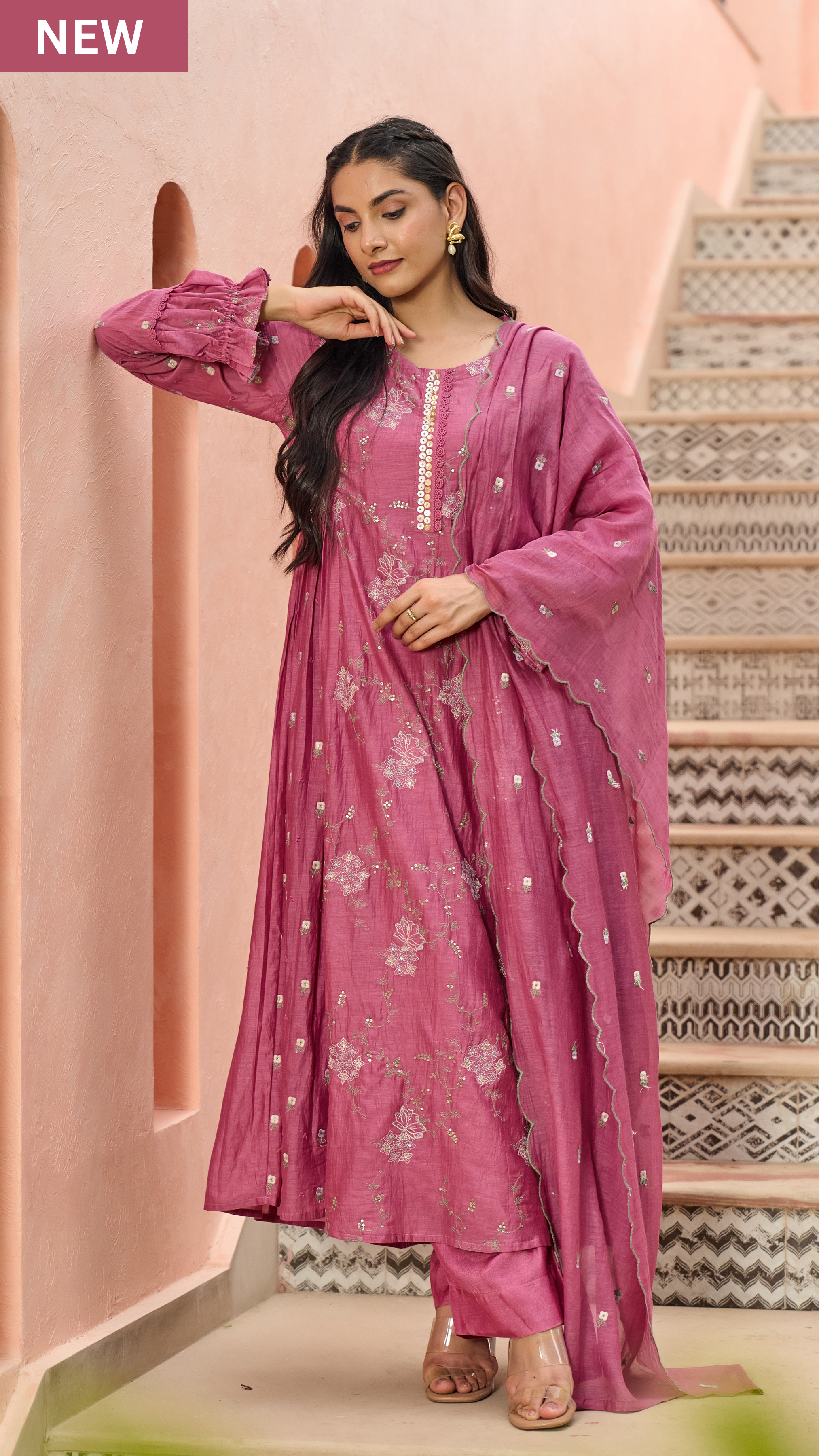 Mulberry Pink Chanderi Suit Set