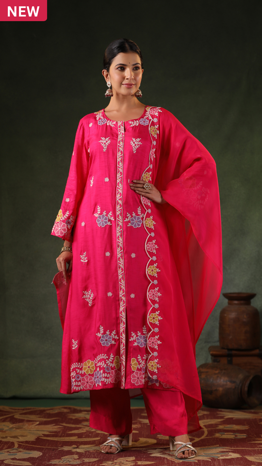 Cerise Pink Silk Kurti Set