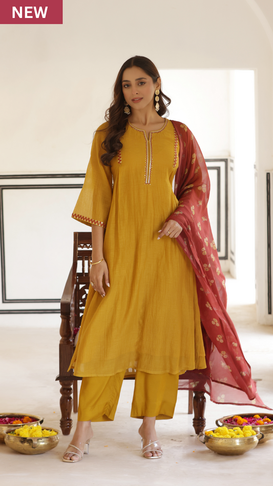 Rustic Mustard Chanderi Suit Set