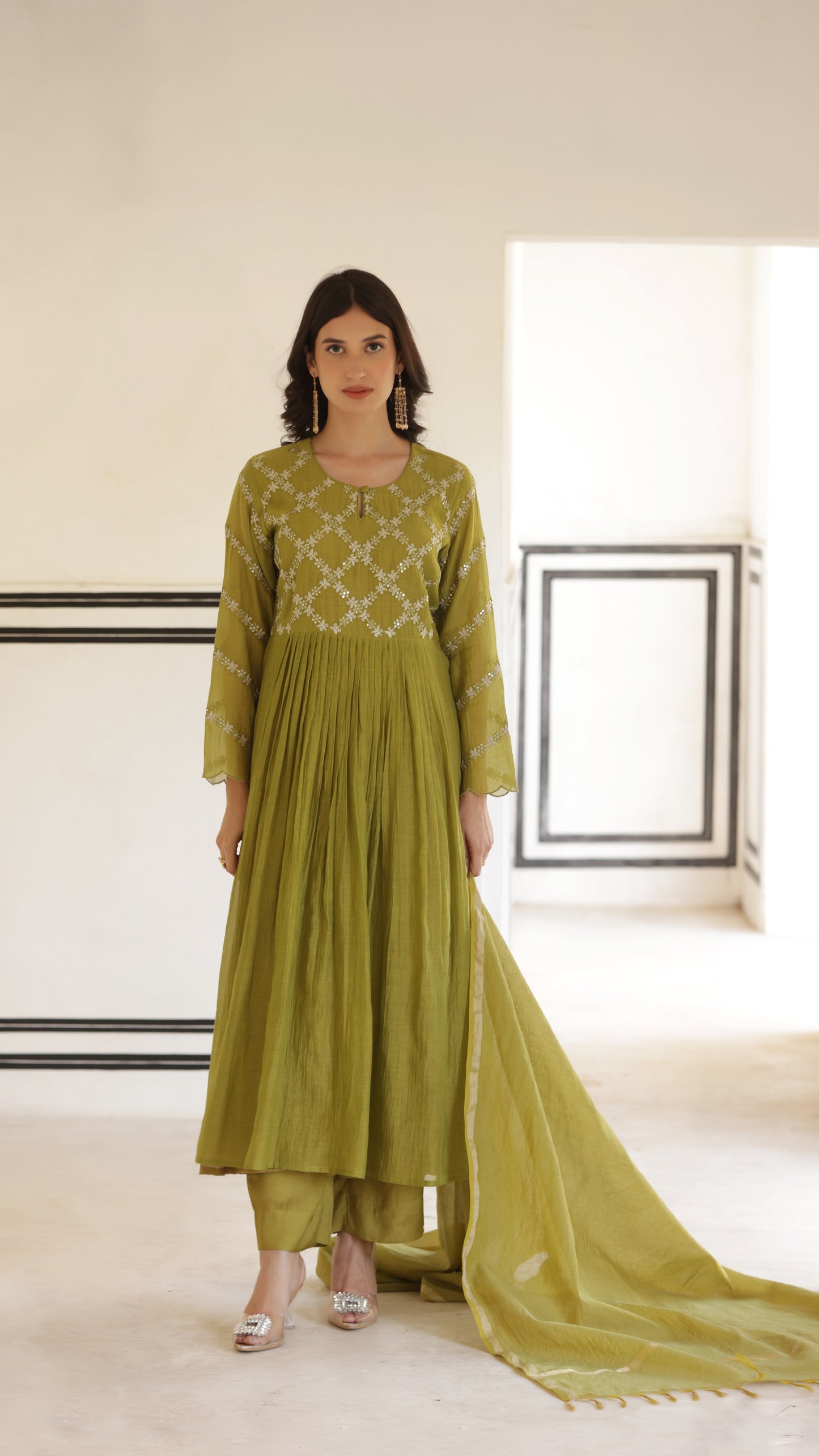 Sage Green Chanderi Suit Set