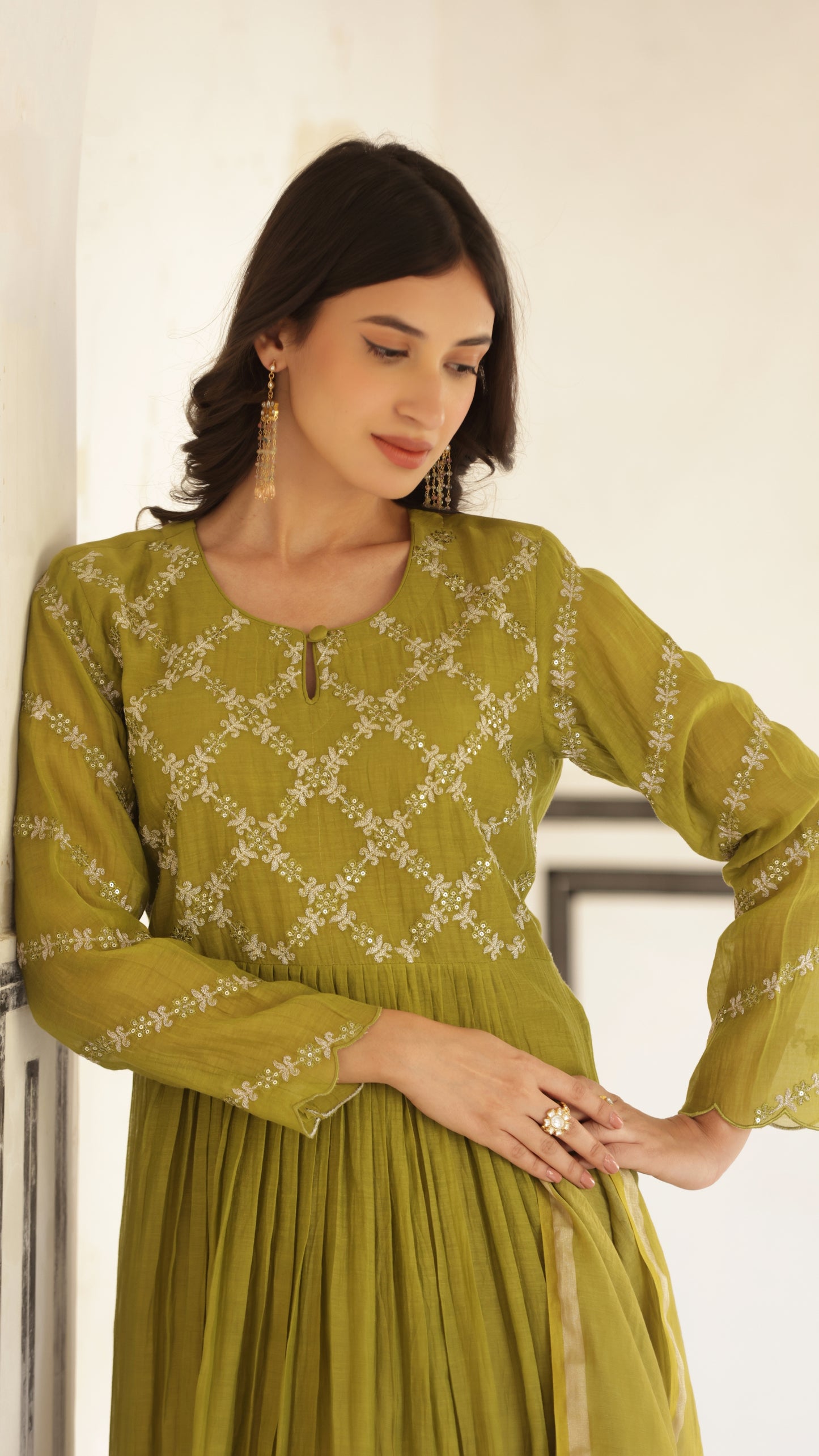 Sage Green Chanderi Suit Set