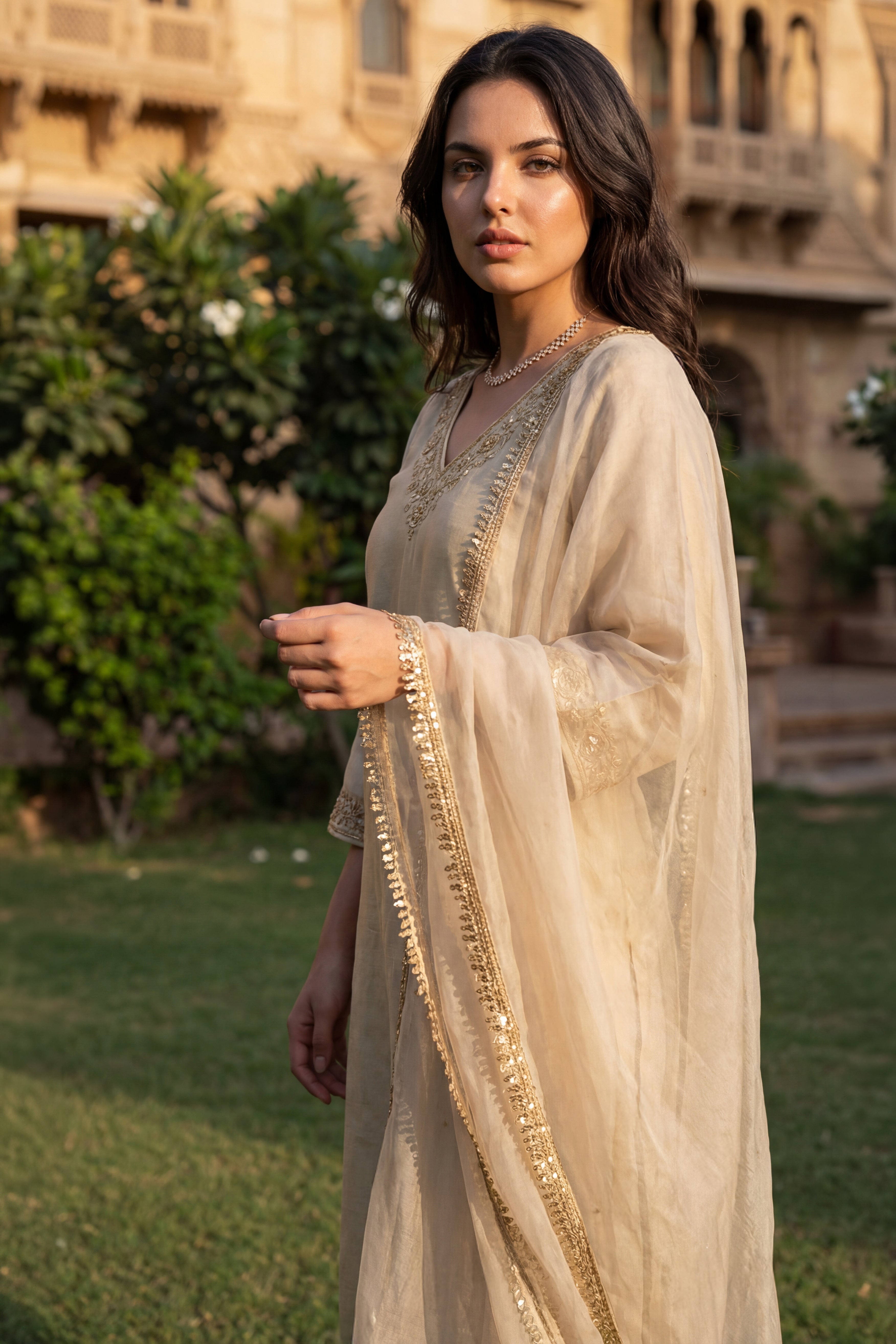 Ivory Bloom Chanderi Suit Set