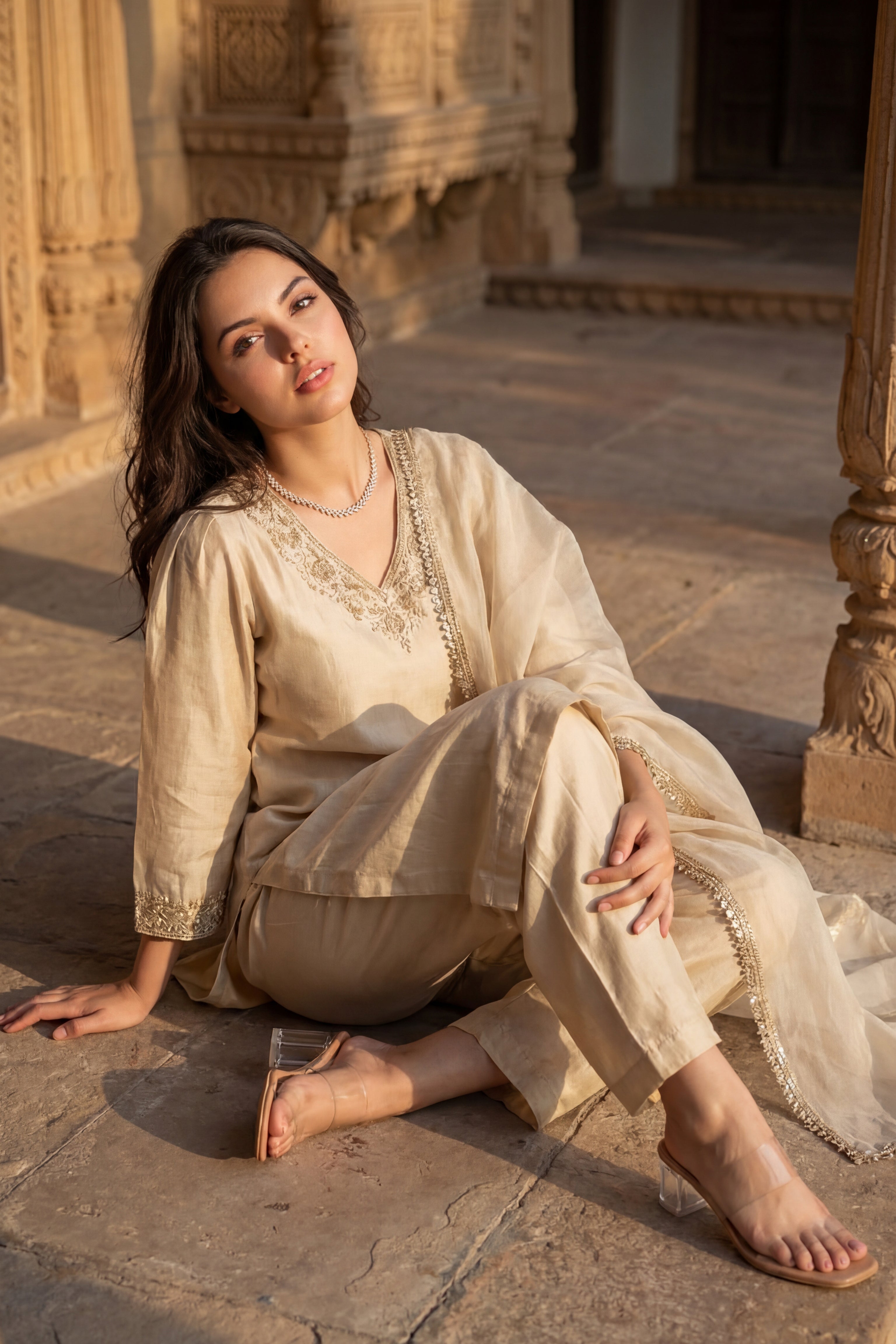 Ivory Bloom Chanderi Suit Set