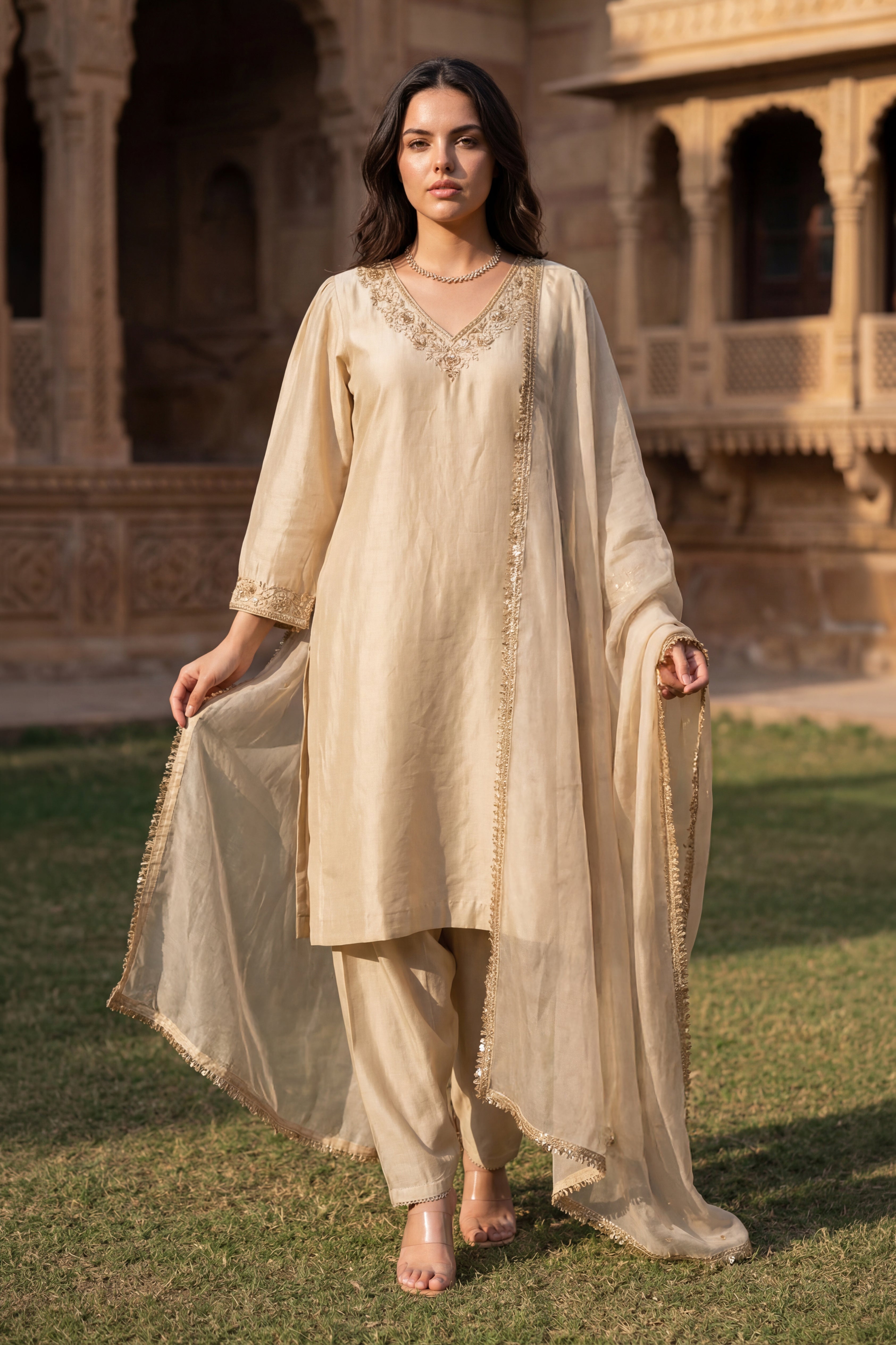 Ivory Bloom Chanderi Suit Set