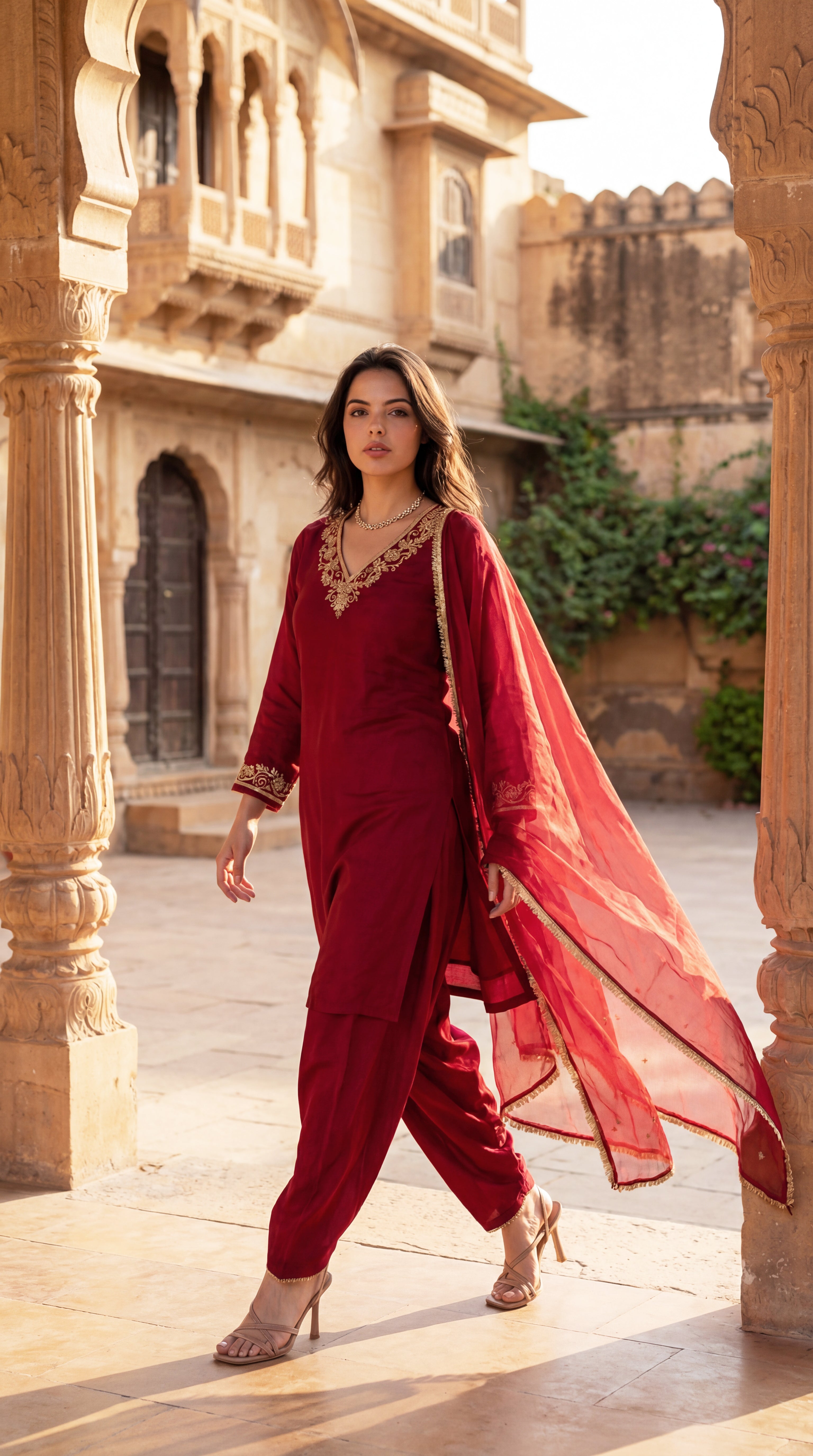 Deep Wine Chanderi Suit Set