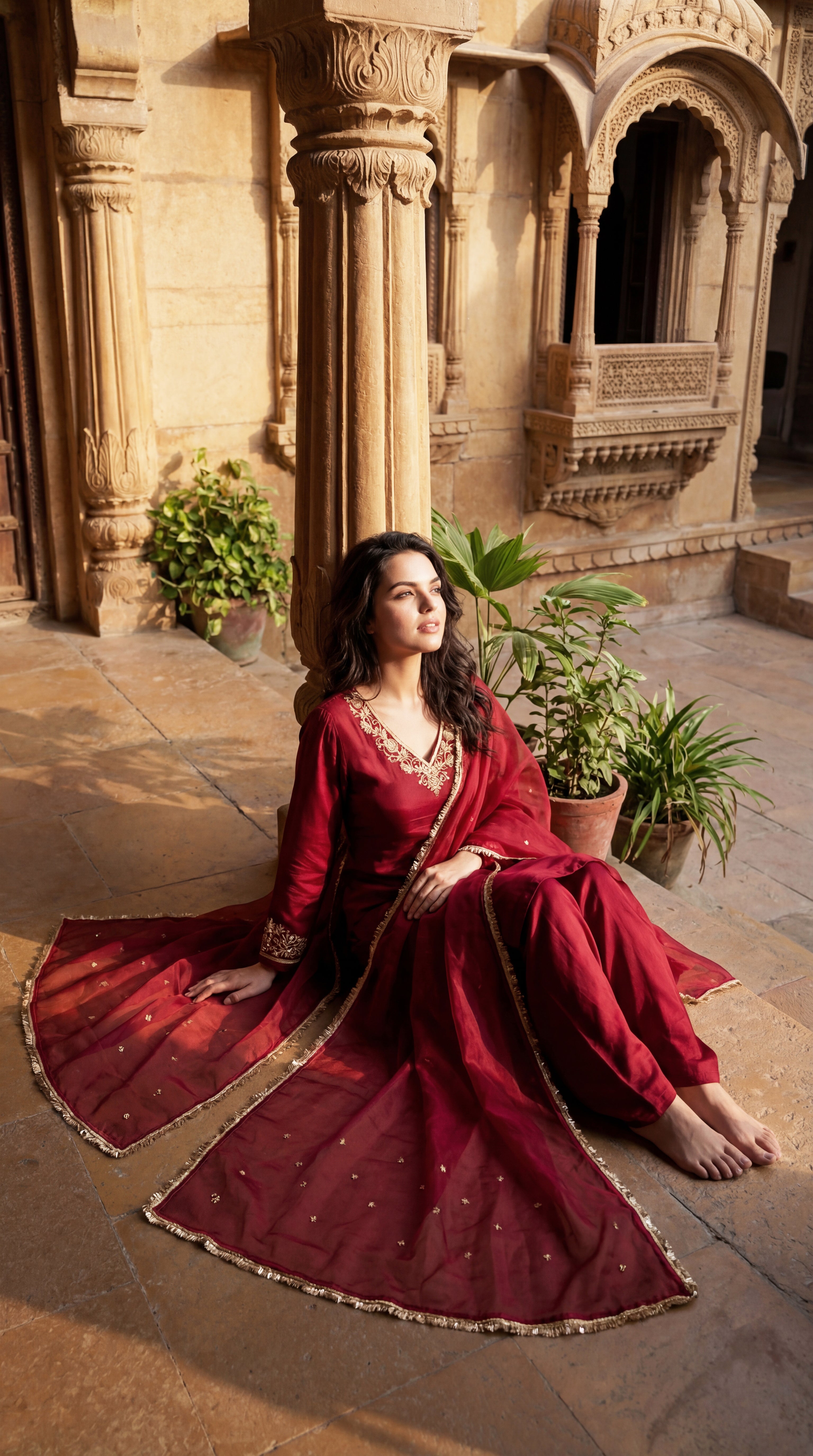 Deep Wine Chanderi Suit Set