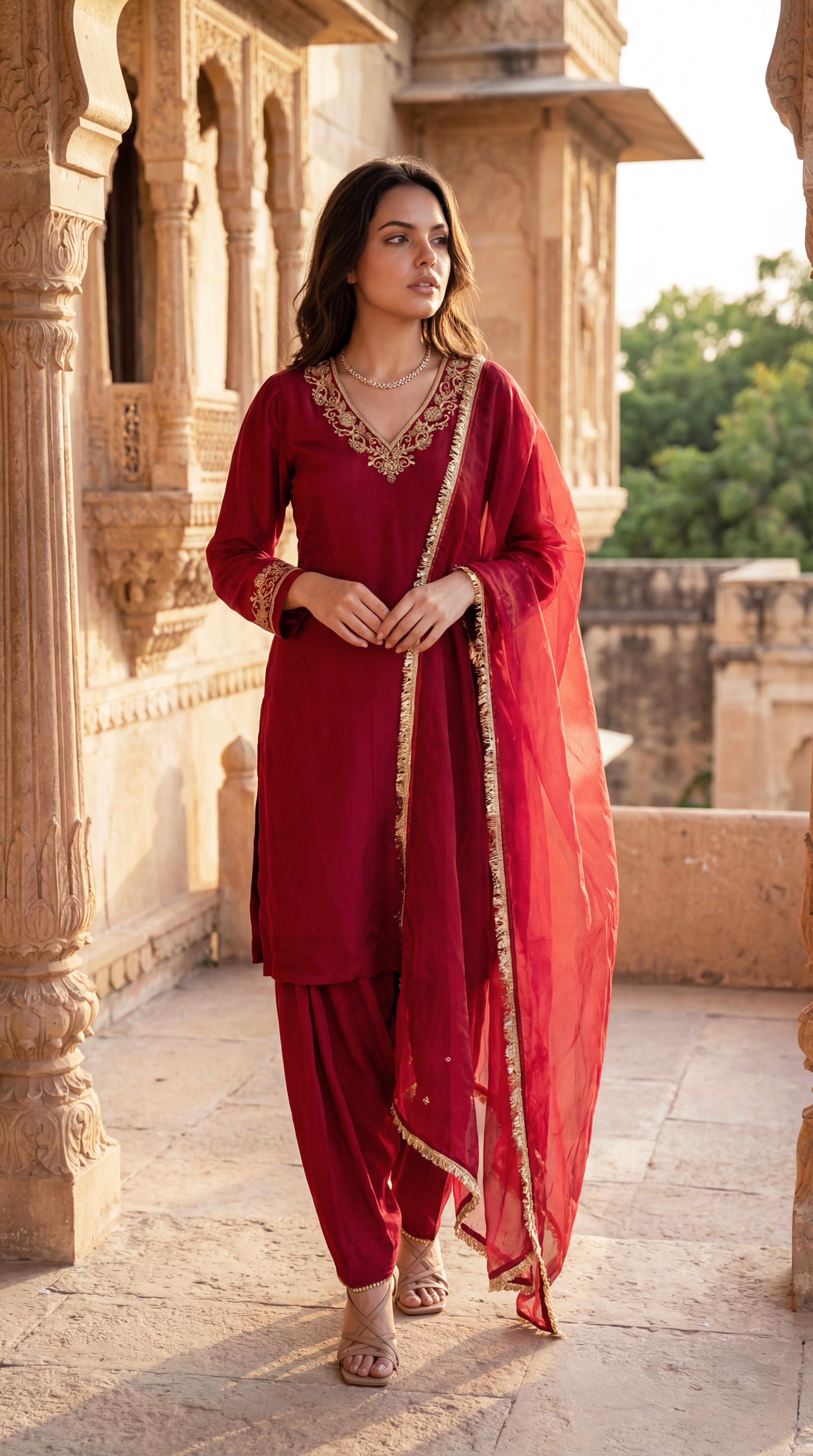 Deep Wine Chanderi Suit Set