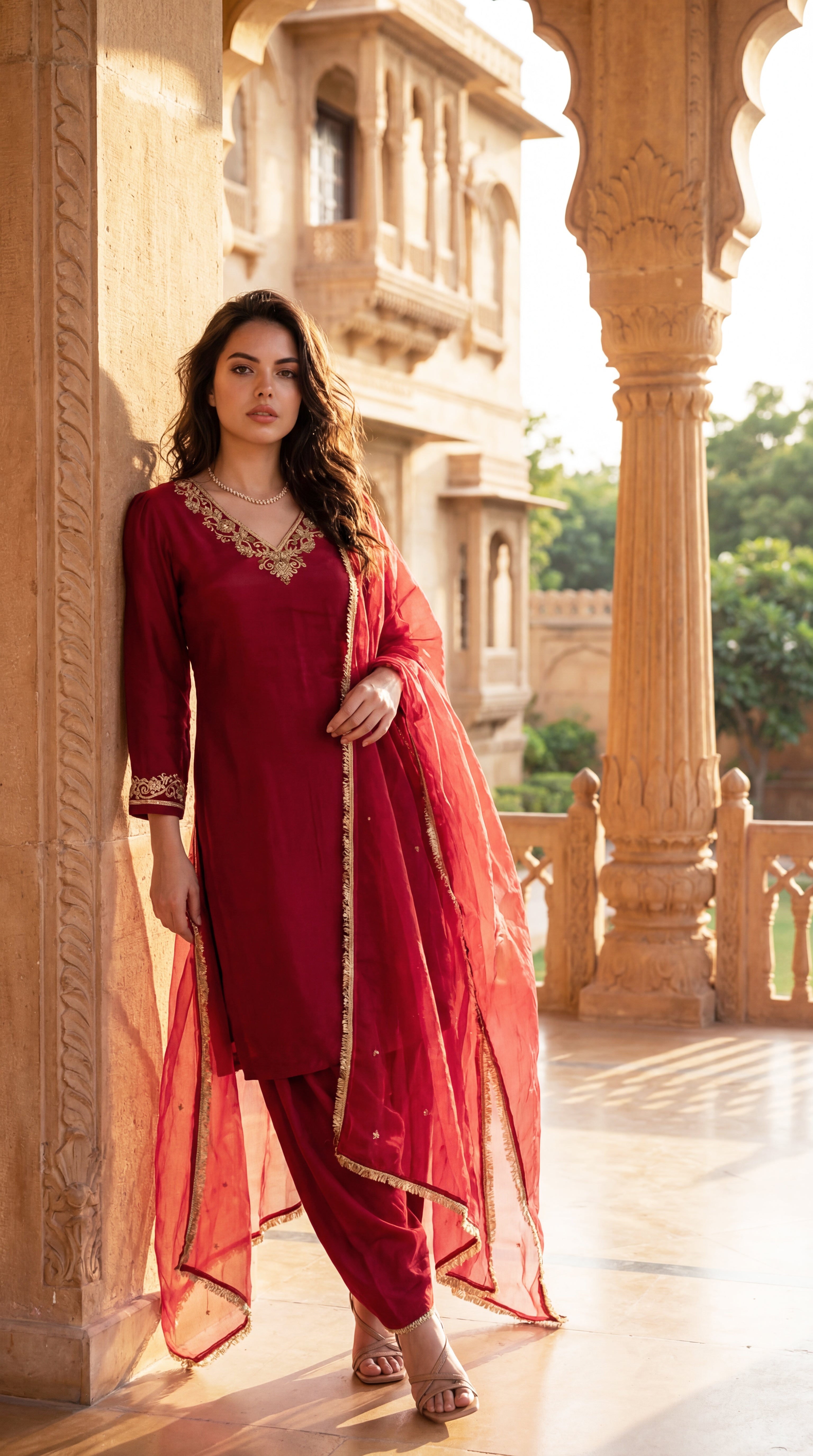 Deep Wine Chanderi Suit Set