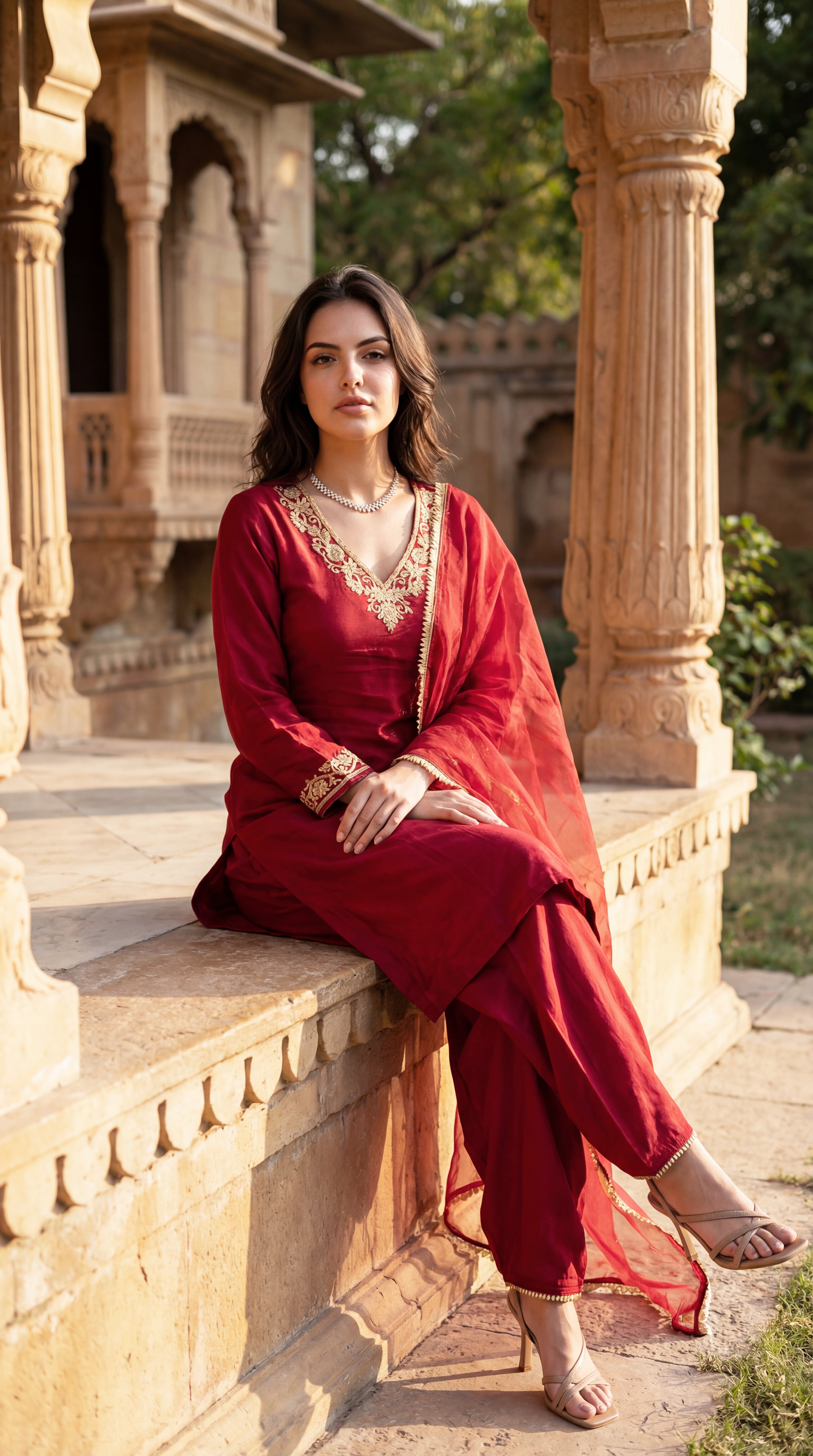 Deep Wine Chanderi Suit Set
