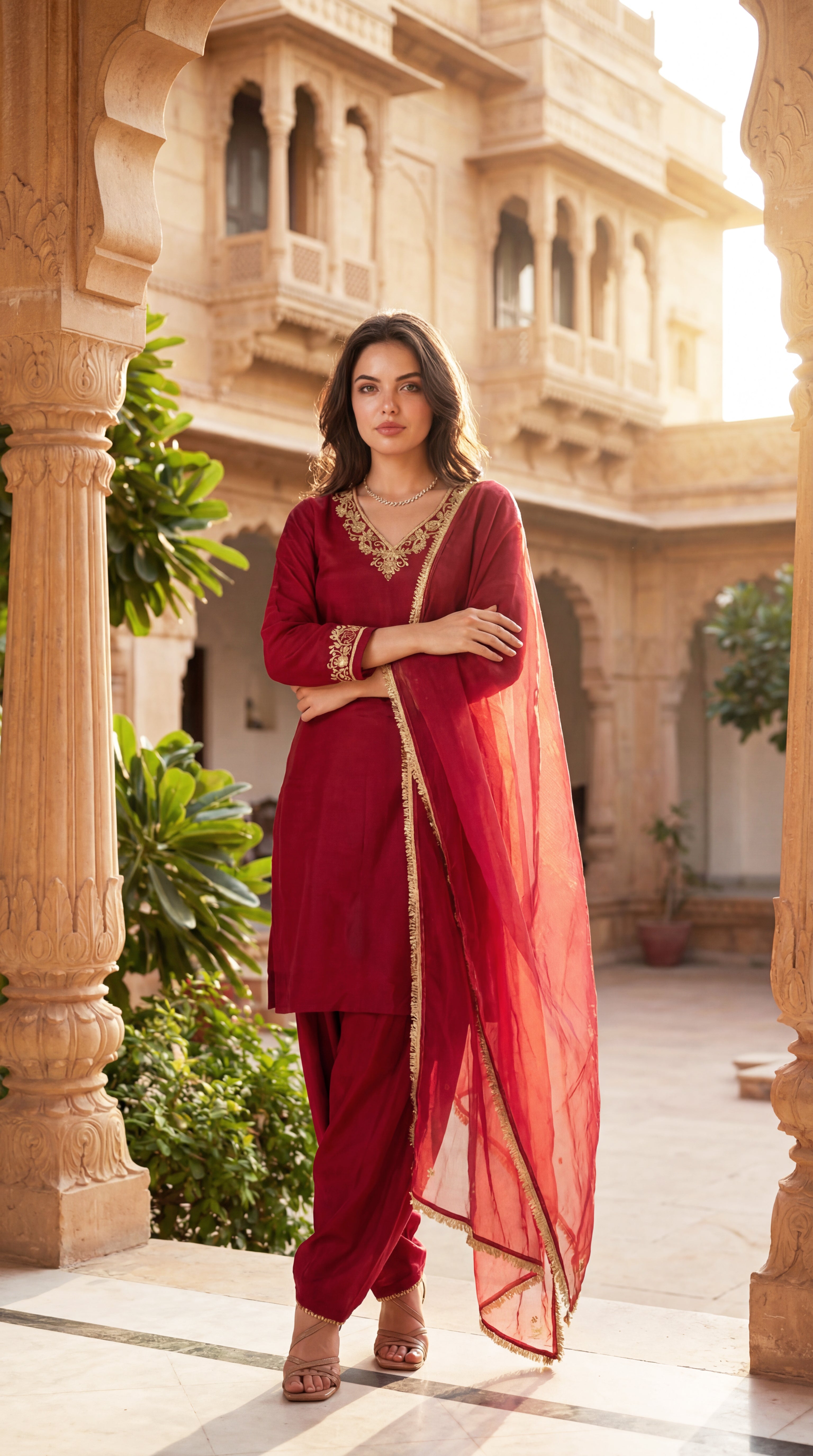 Deep Wine Chanderi Suit Set