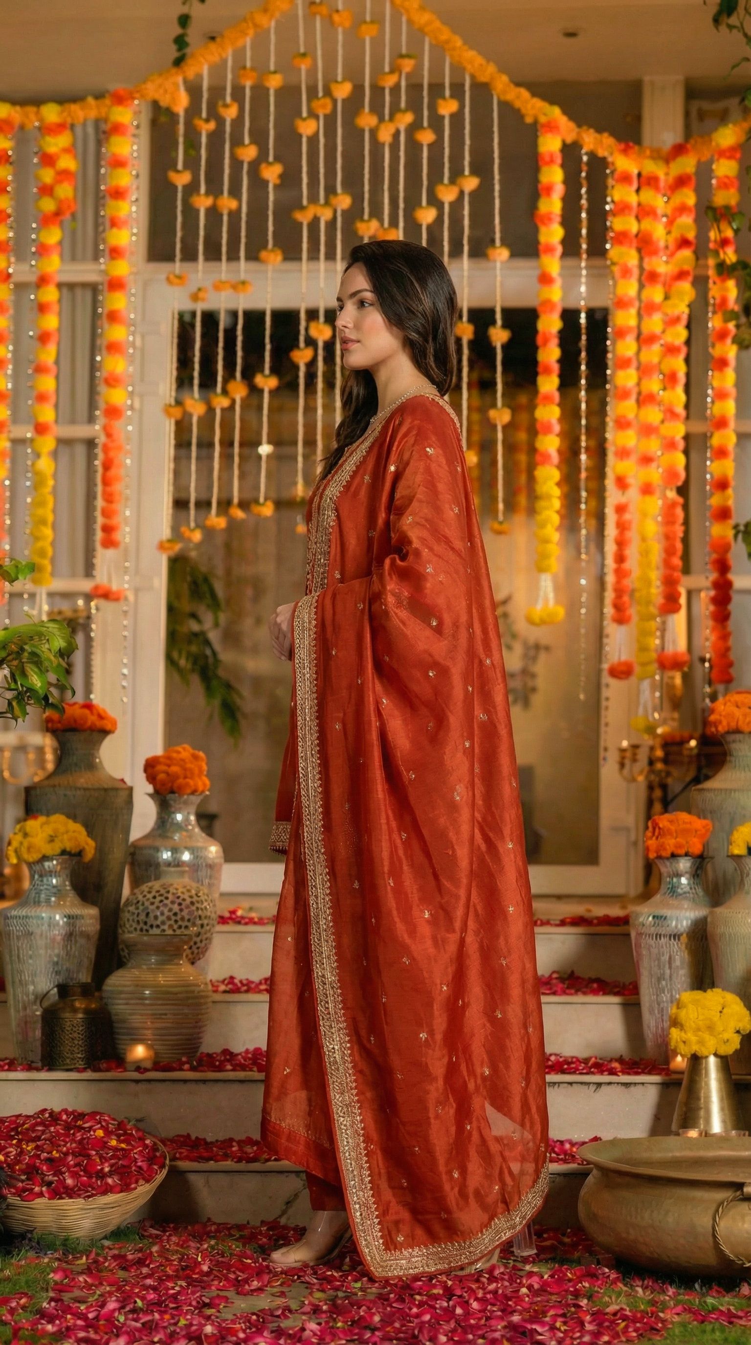 Zari Amber Bloom Dola Silk Suit Set