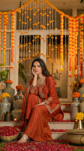 Zari Amber Bloom Dola Silk Suit Set