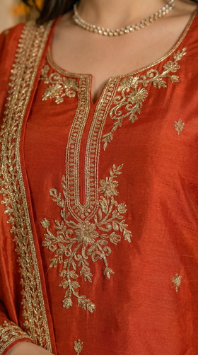 Zari Amber Bloom Dola Silk Suit Set