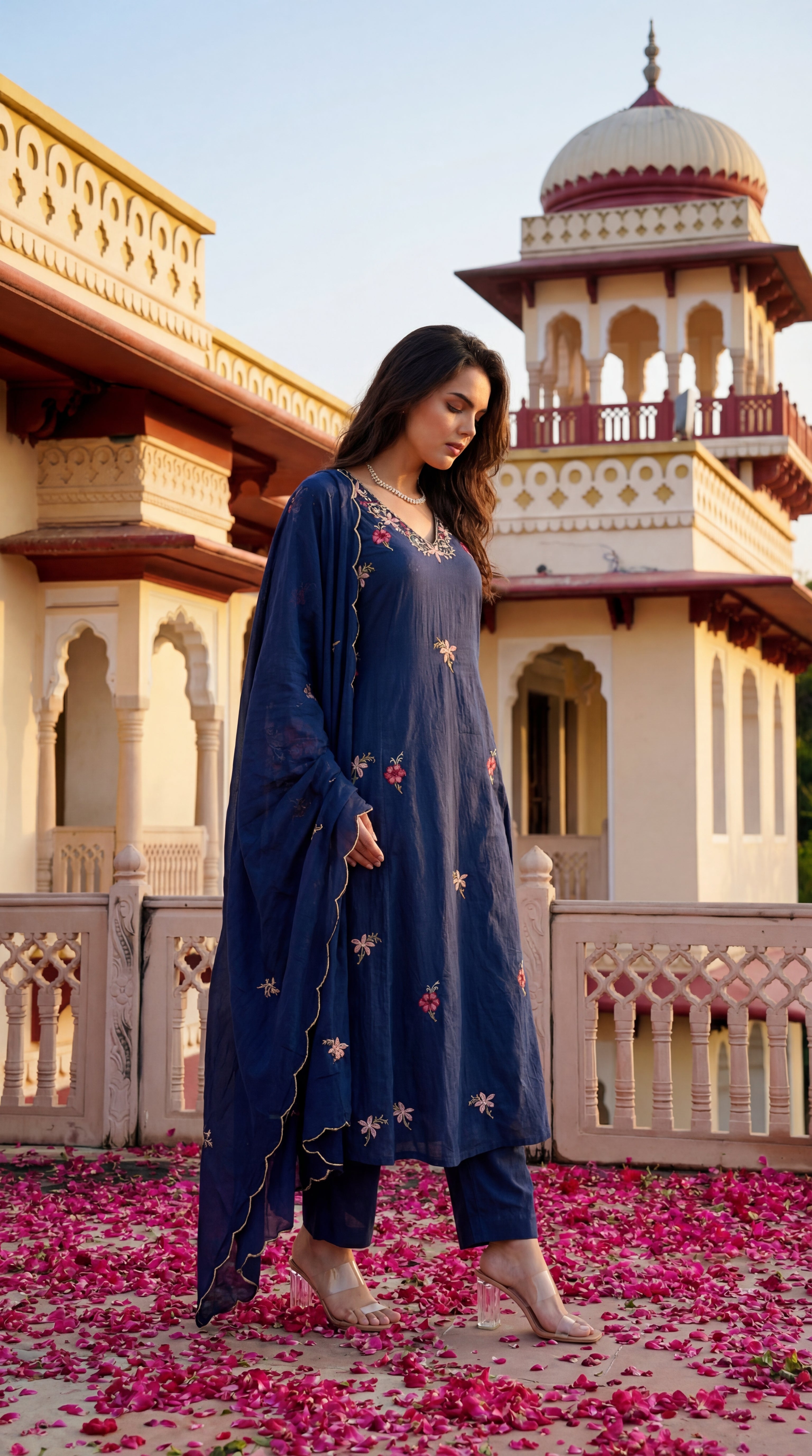 Navy Petal Grace Cotton Suit Set