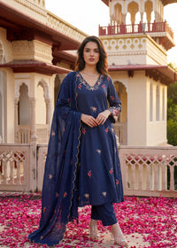 Navy Petal Grace Cotton Suit Set