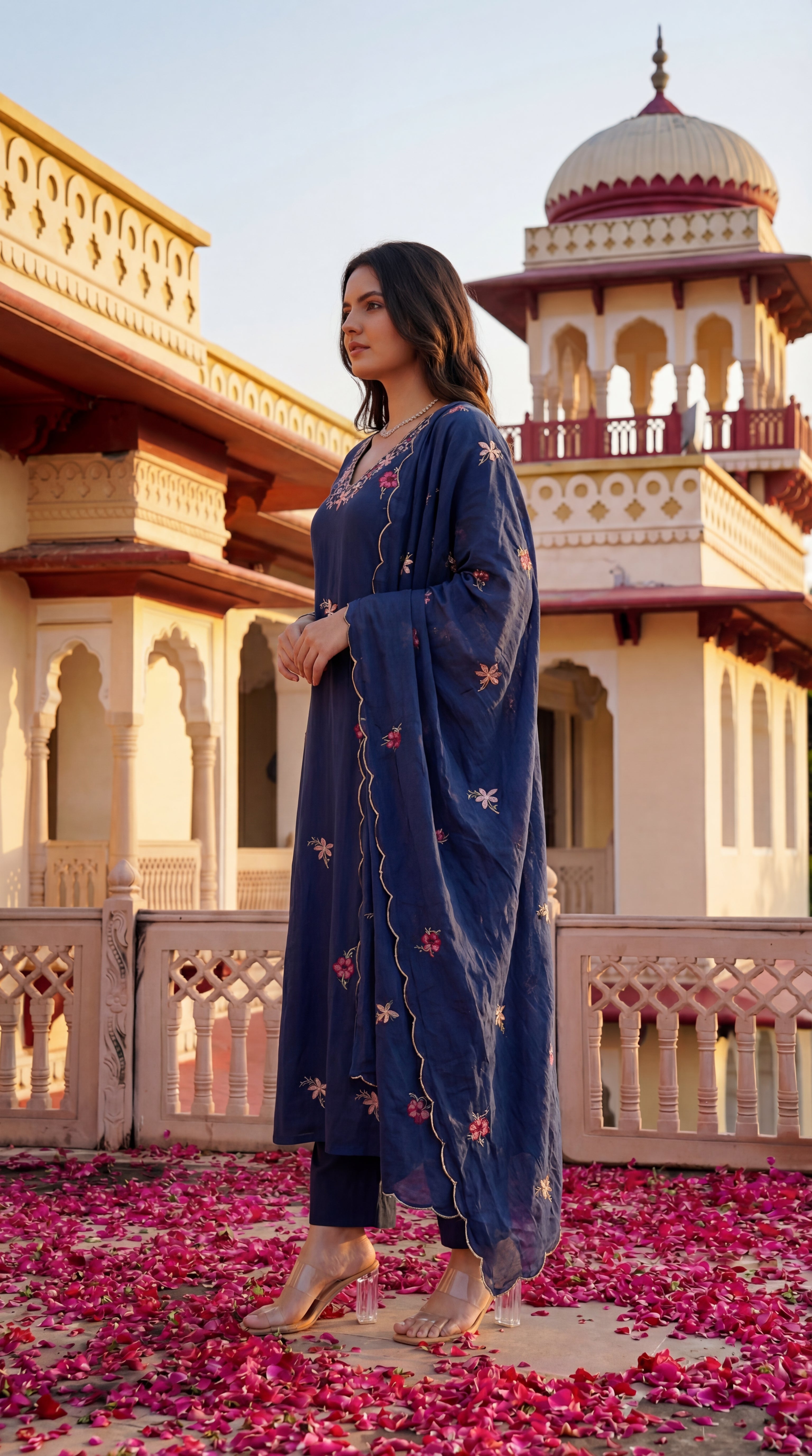 Navy Petal Grace Cotton Suit Set