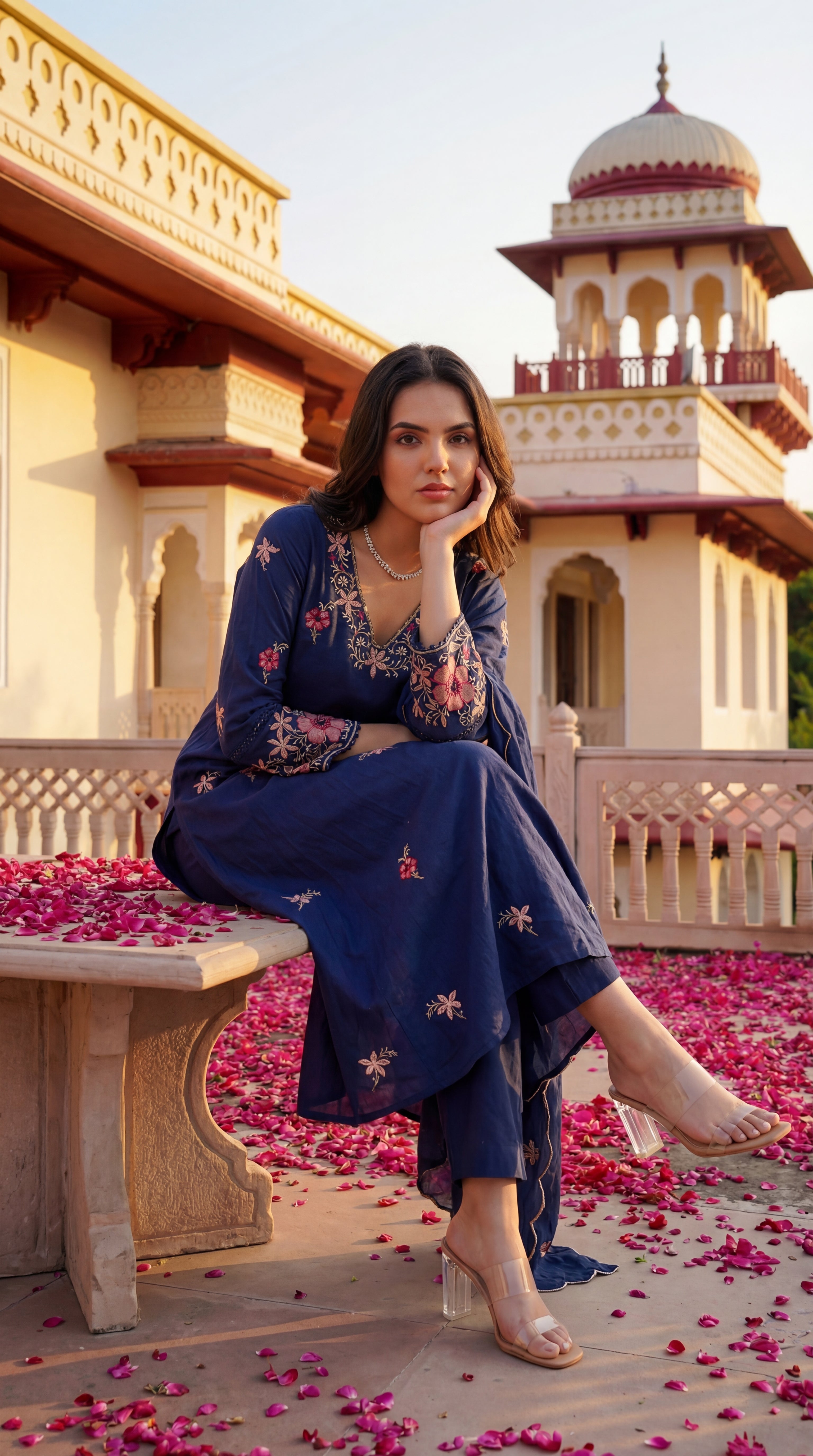 Navy Petal Grace Cotton Suit Set