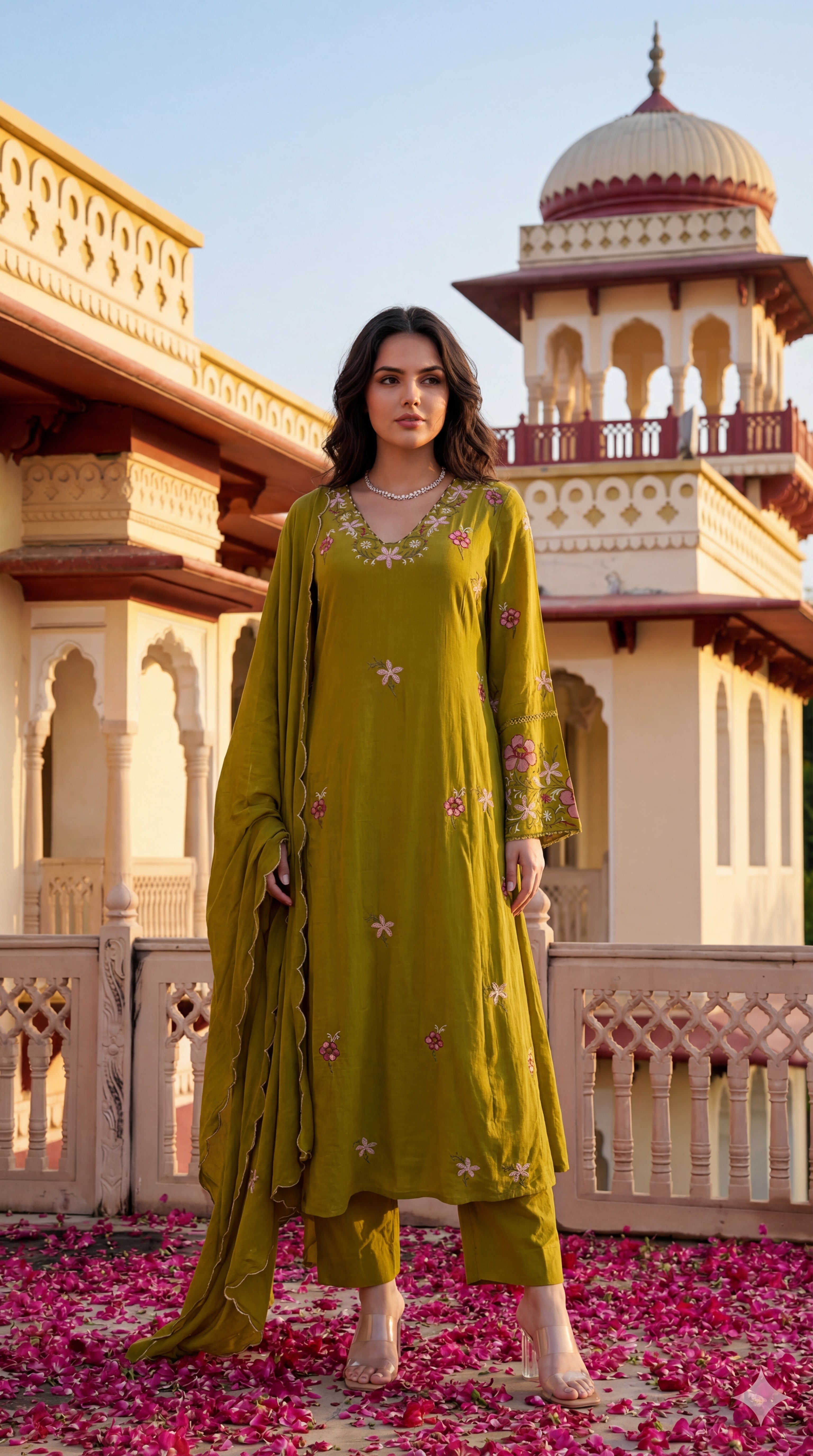 Olive Blossom Aura Cotton Suit Set