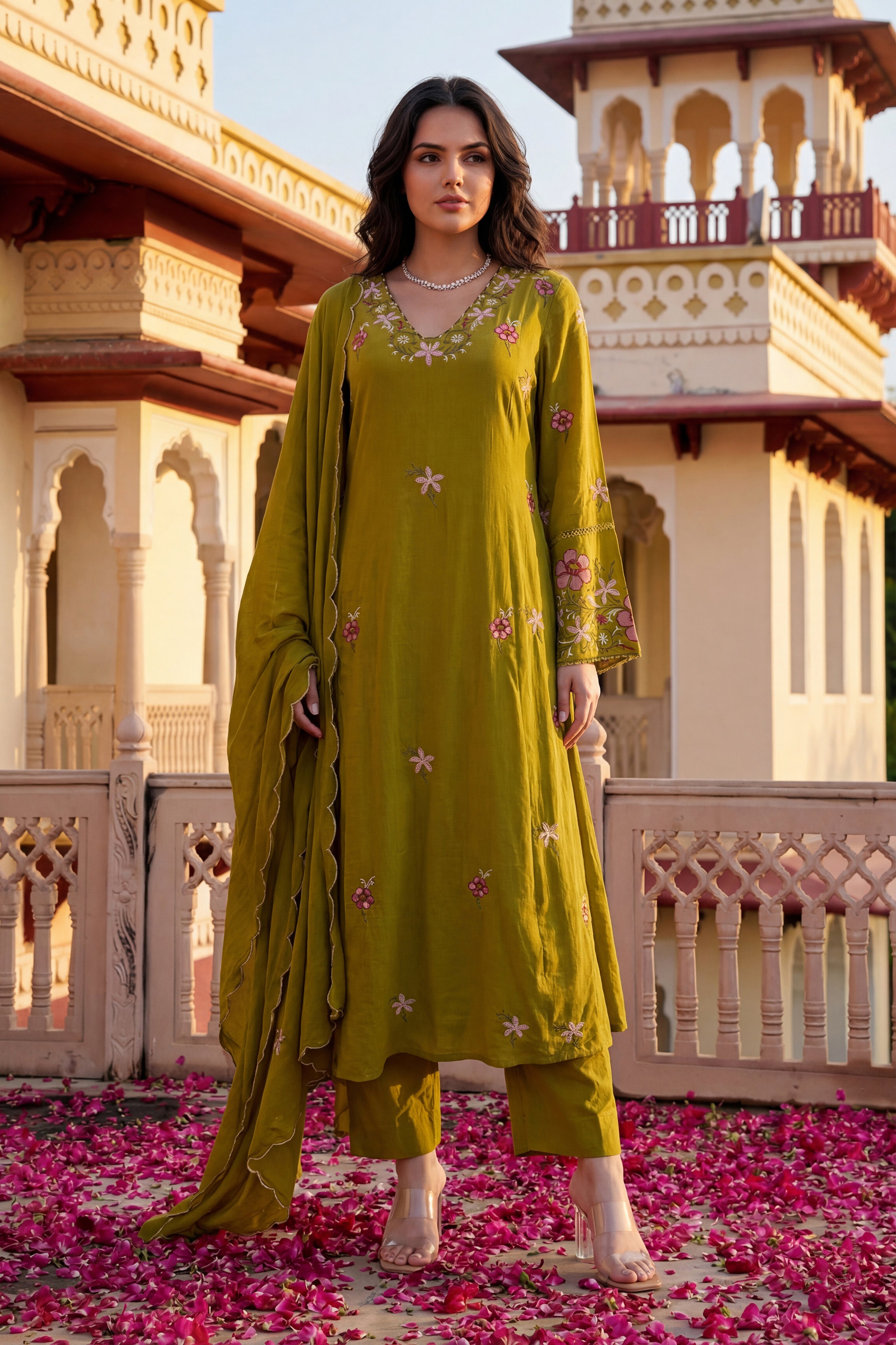 Olive Blossom Aura Cotton Suit Set