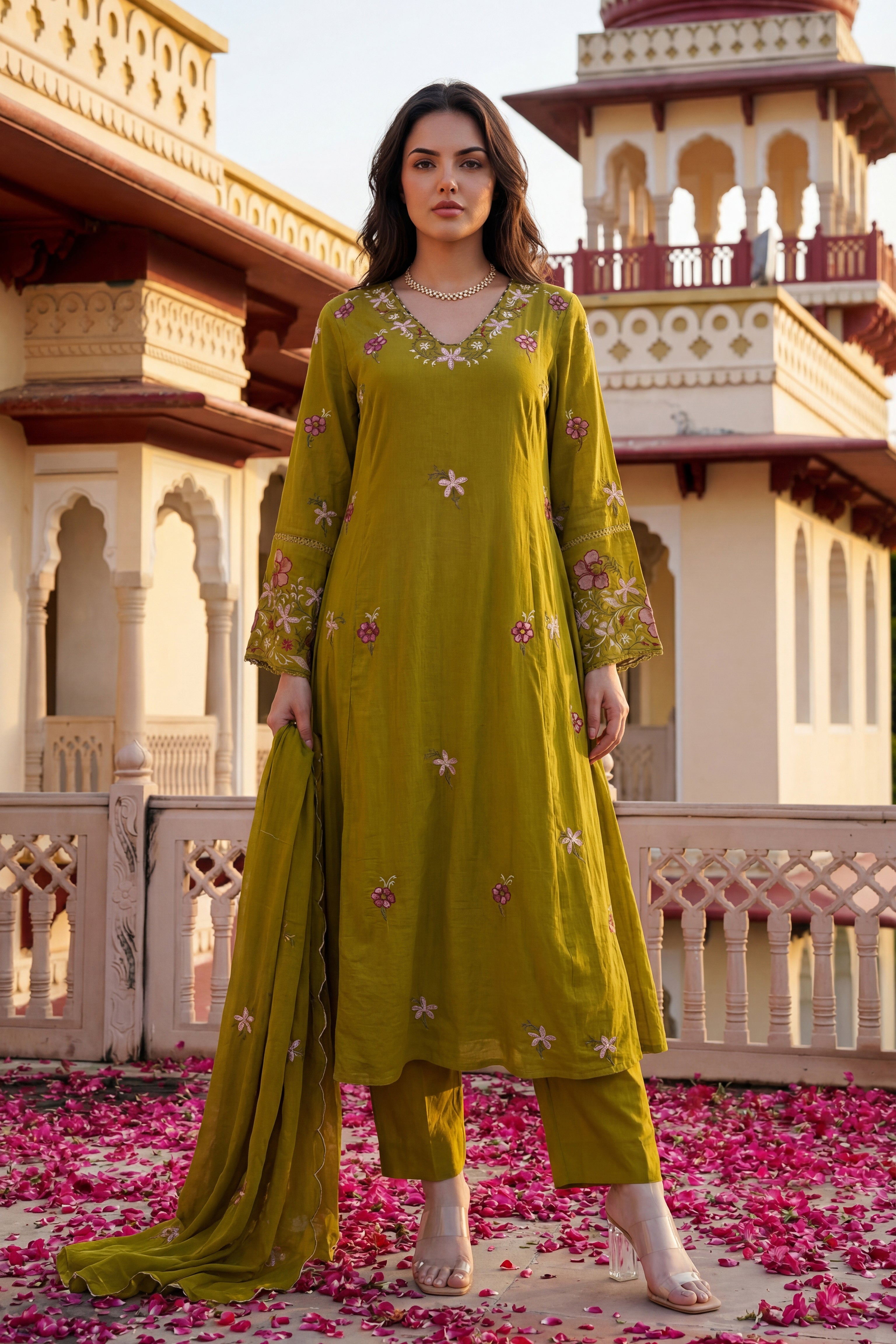 Olive Blossom Aura Cotton Suit Set