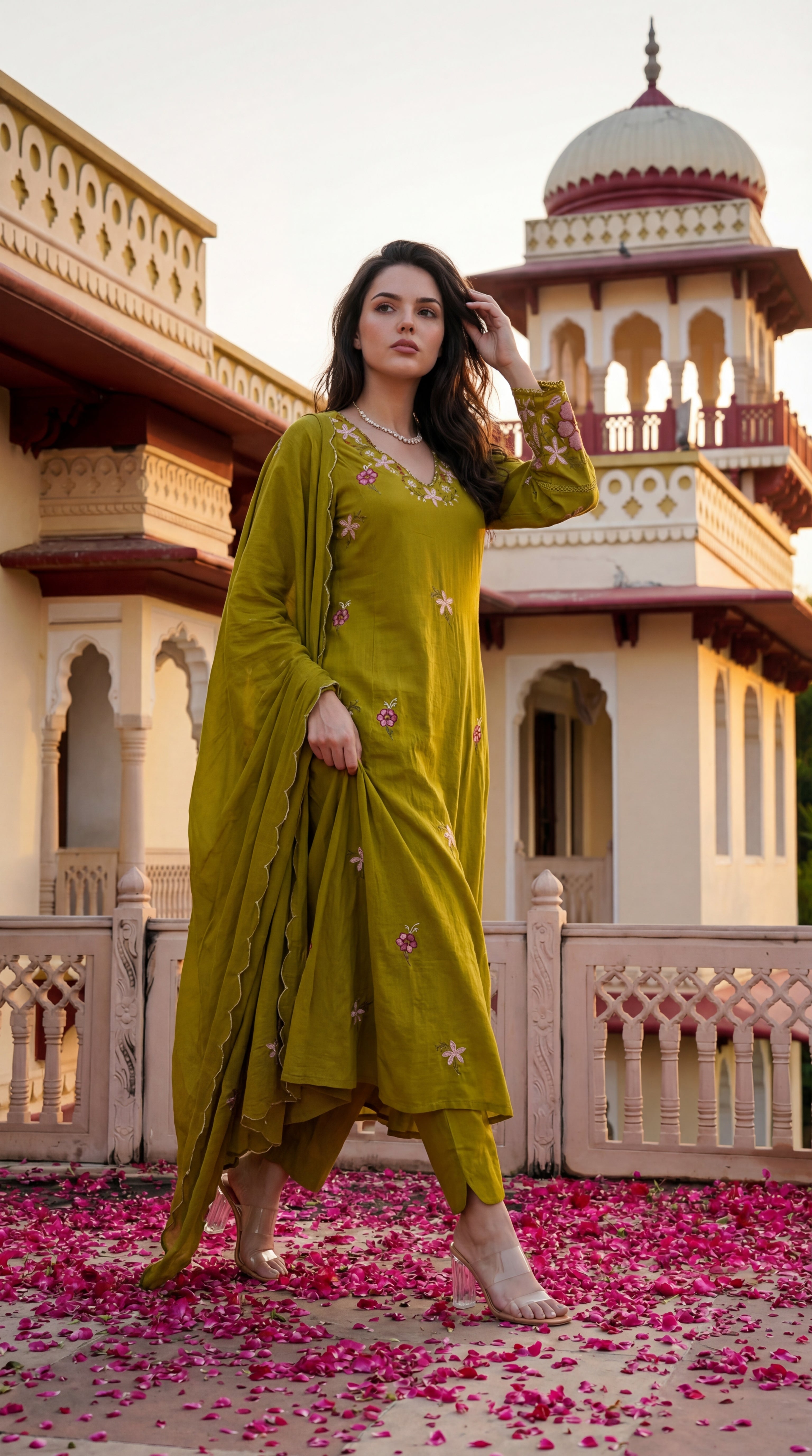 Olive Blossom Aura Cotton Suit Set