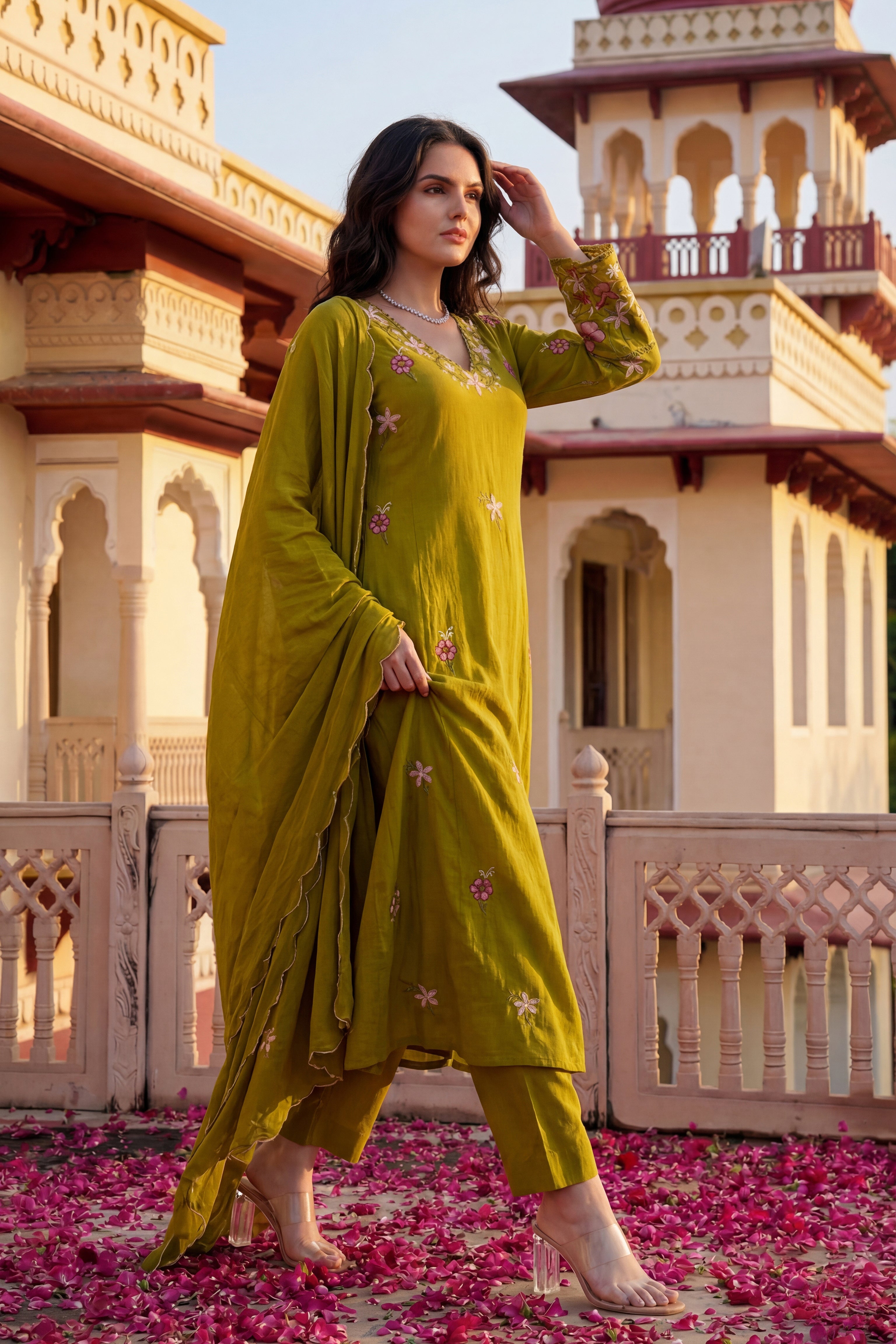 Olive Blossom Aura Cotton Suit Set