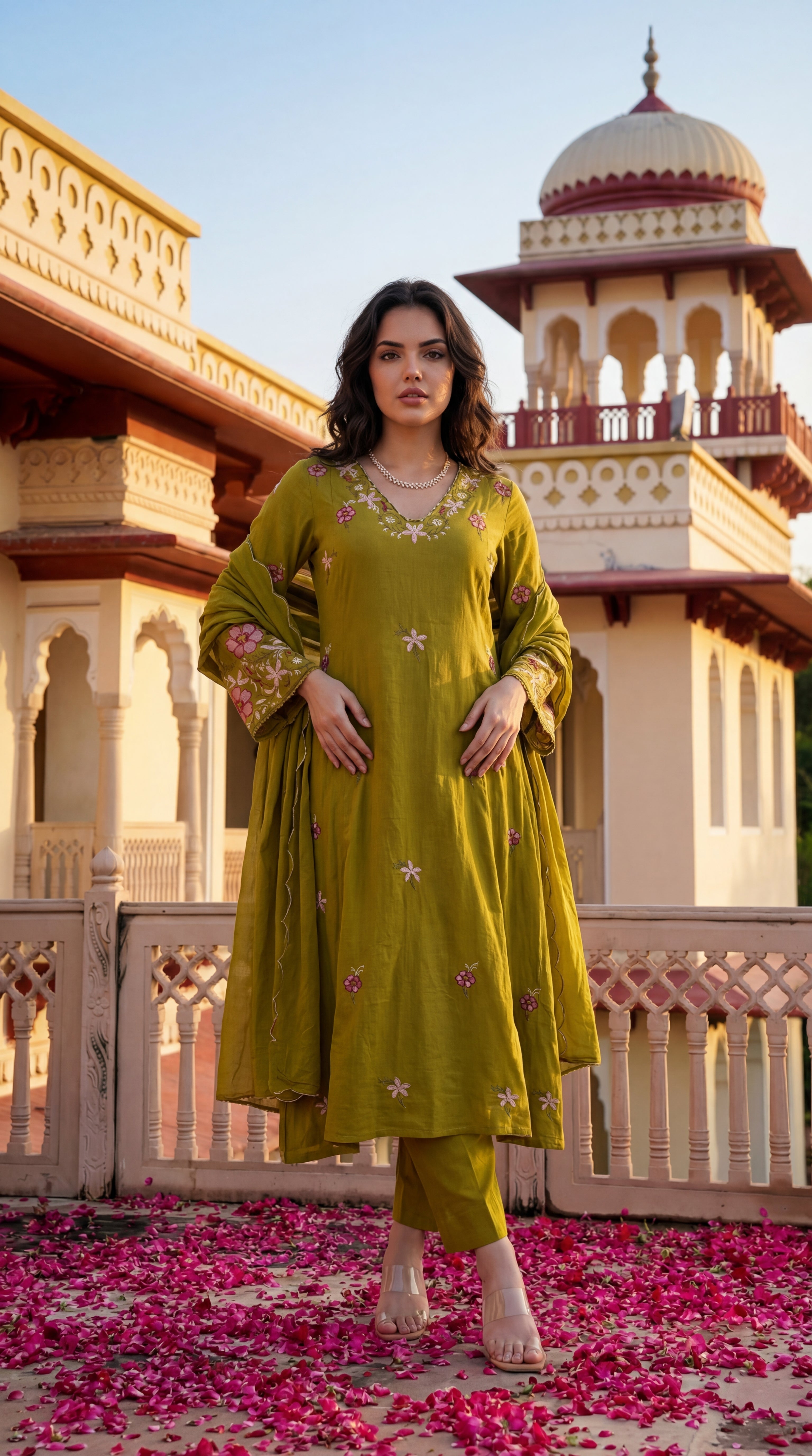 Olive Blossom Aura Cotton Suit Set