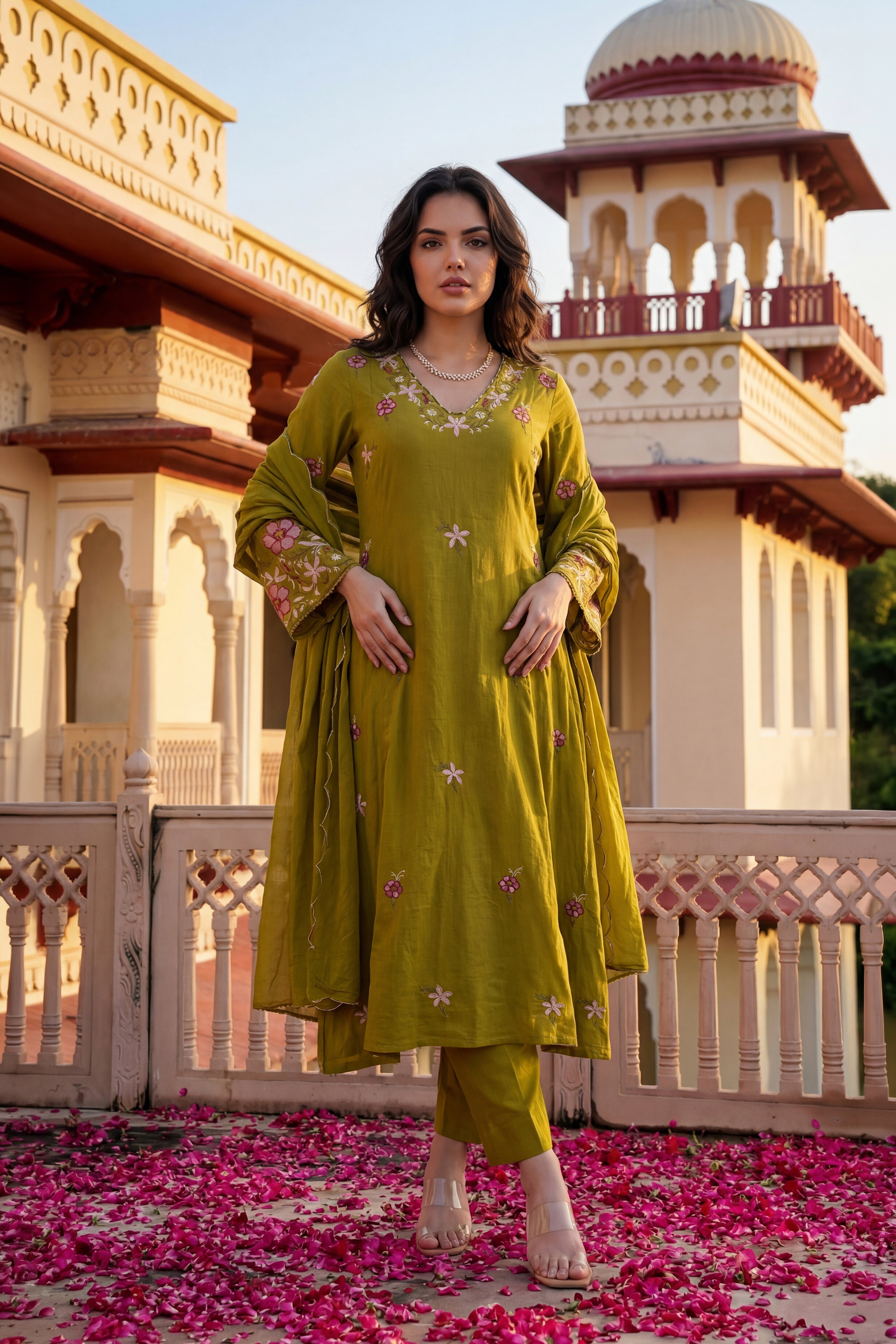 Olive Blossom Aura Cotton Suit Set