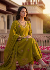 Olive Blossom Aura Cotton Suit Set