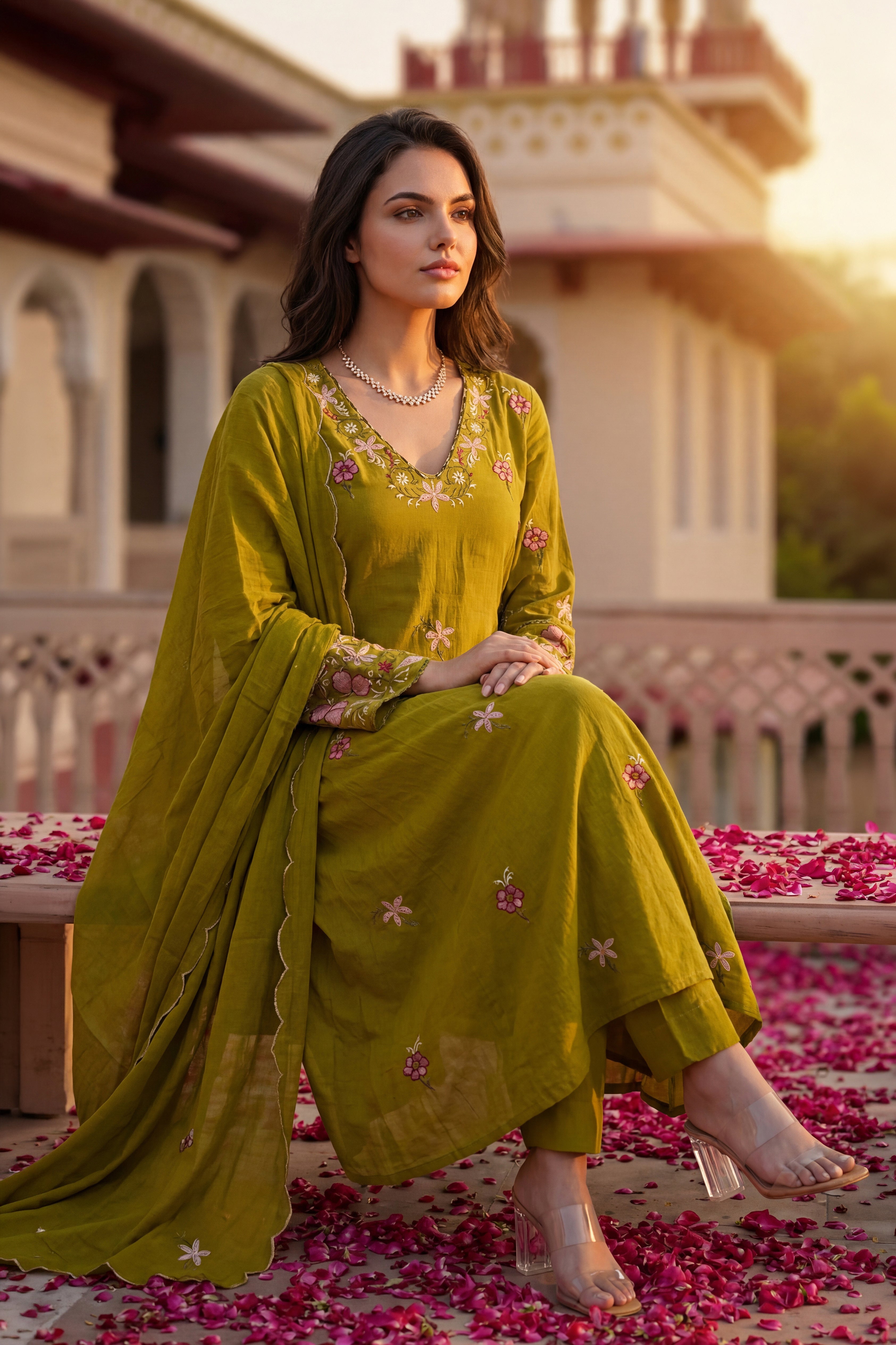Olive Blossom Aura Cotton Suit Set