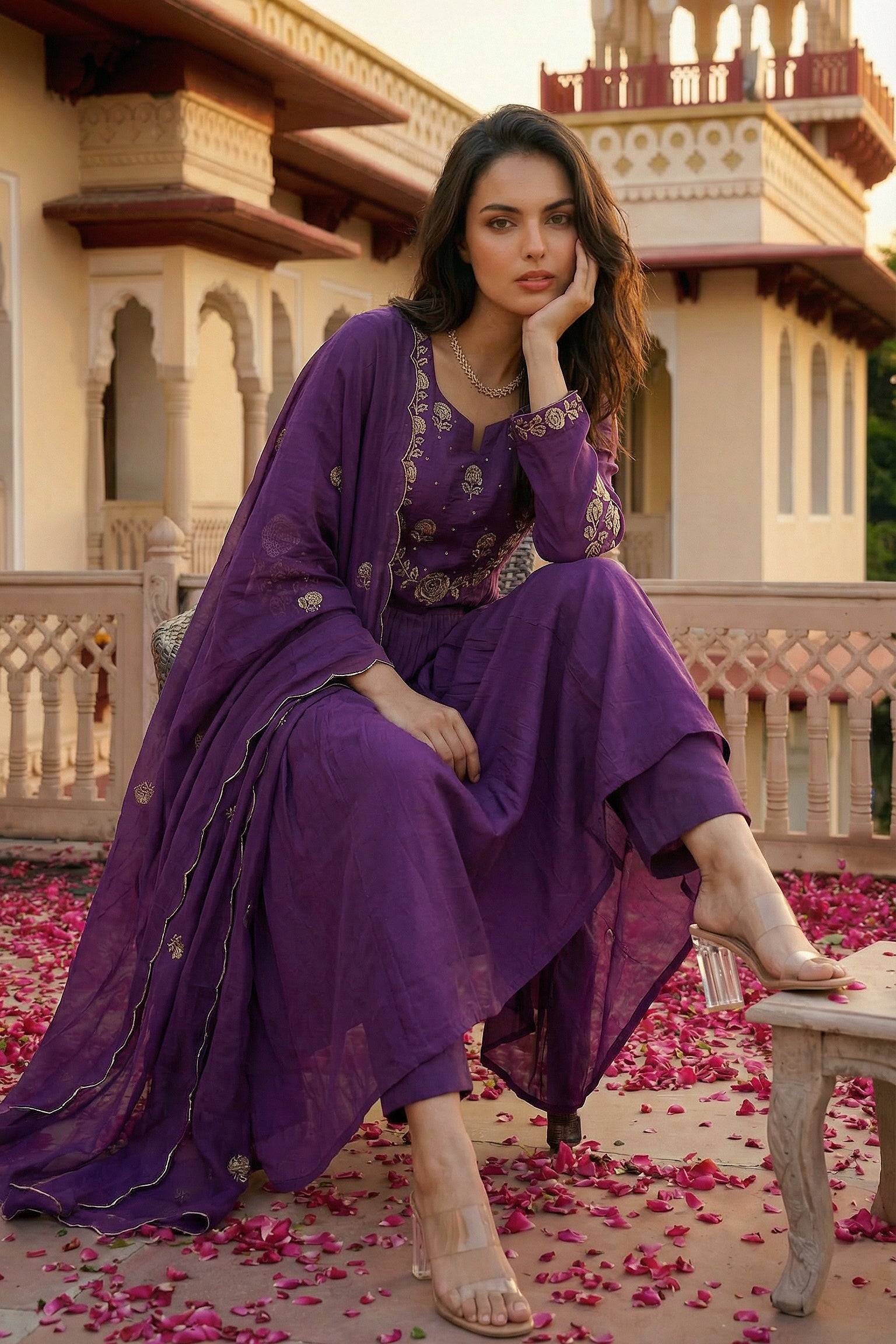 Royal Plum Blossom Cotton Suit Set