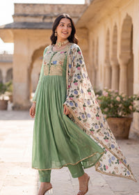 Pastel Green Chanderi Embroidered Suit Set