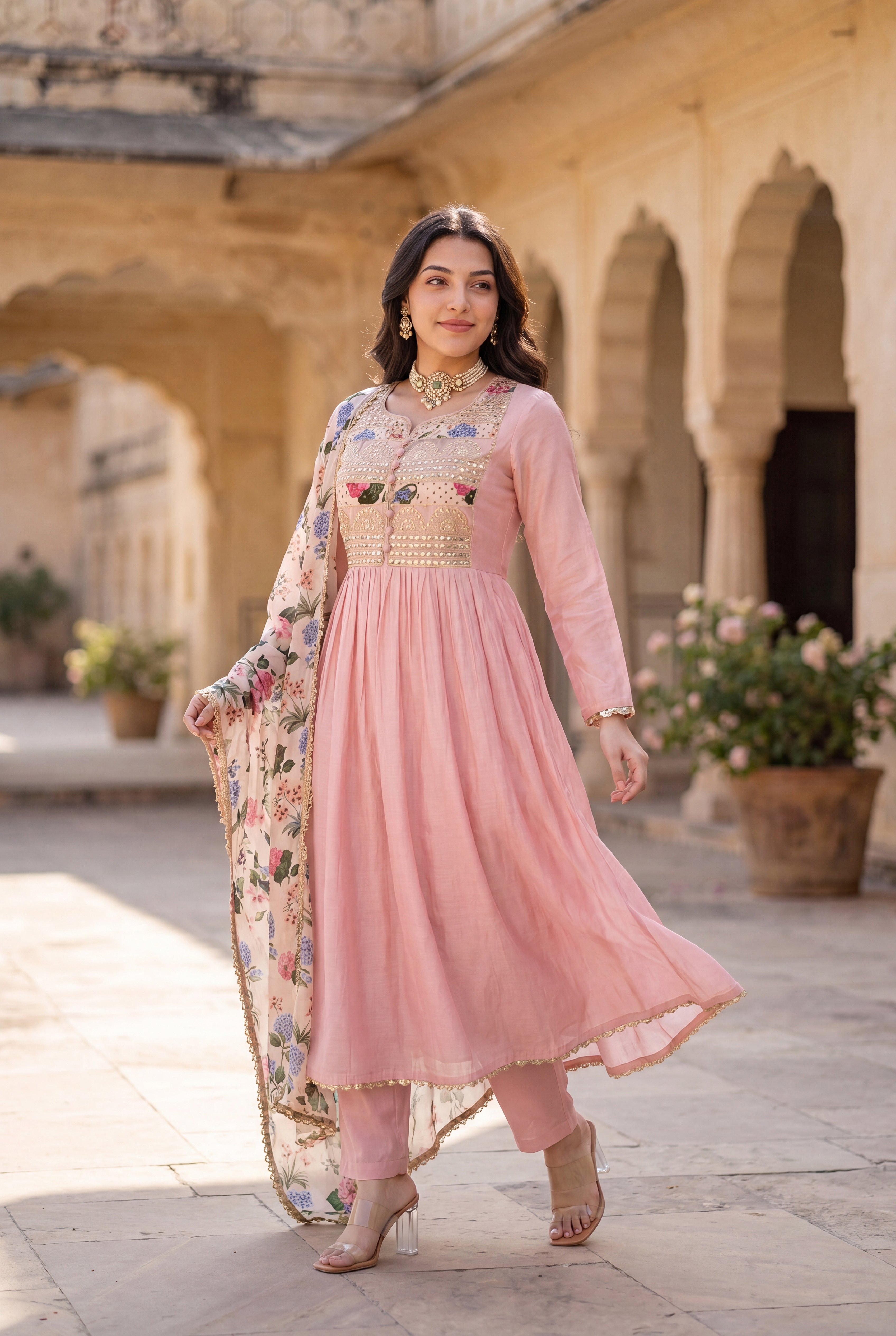 Blush Gulab Chanderi Embroidered Suit Set
