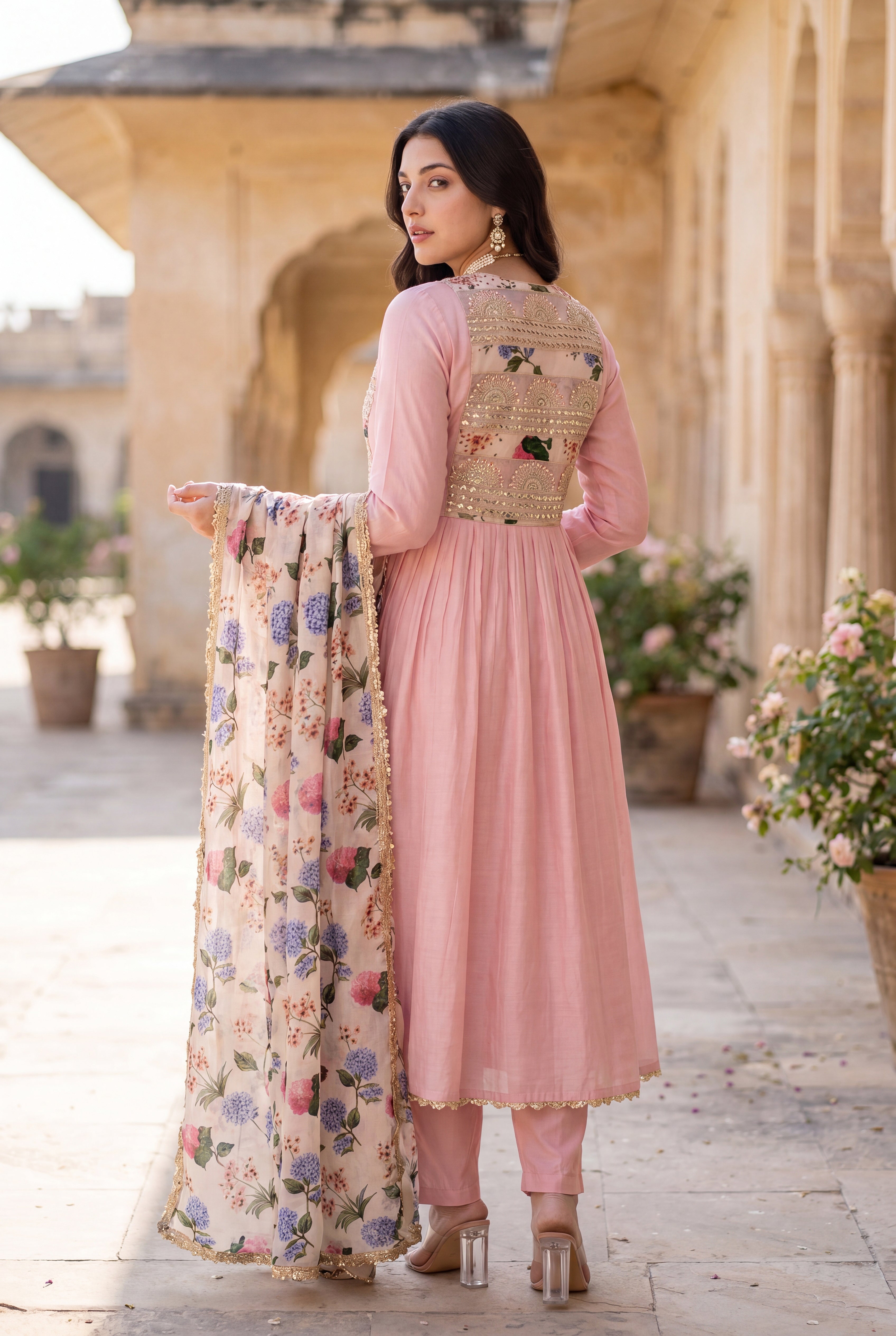 Blush Gulab Chanderi Embroidered Suit Set