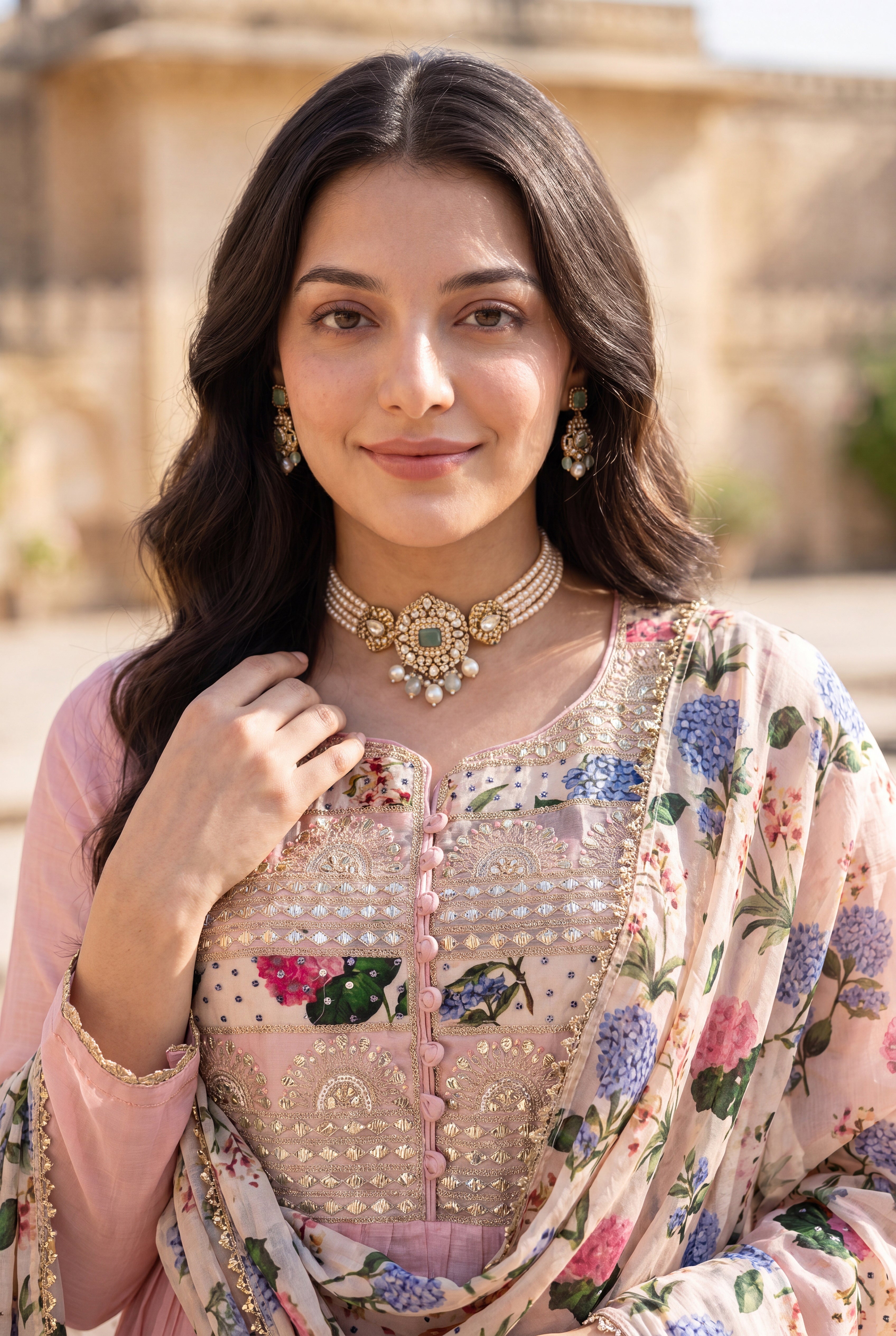 Blush Gulab Chanderi Embroidered Suit Set